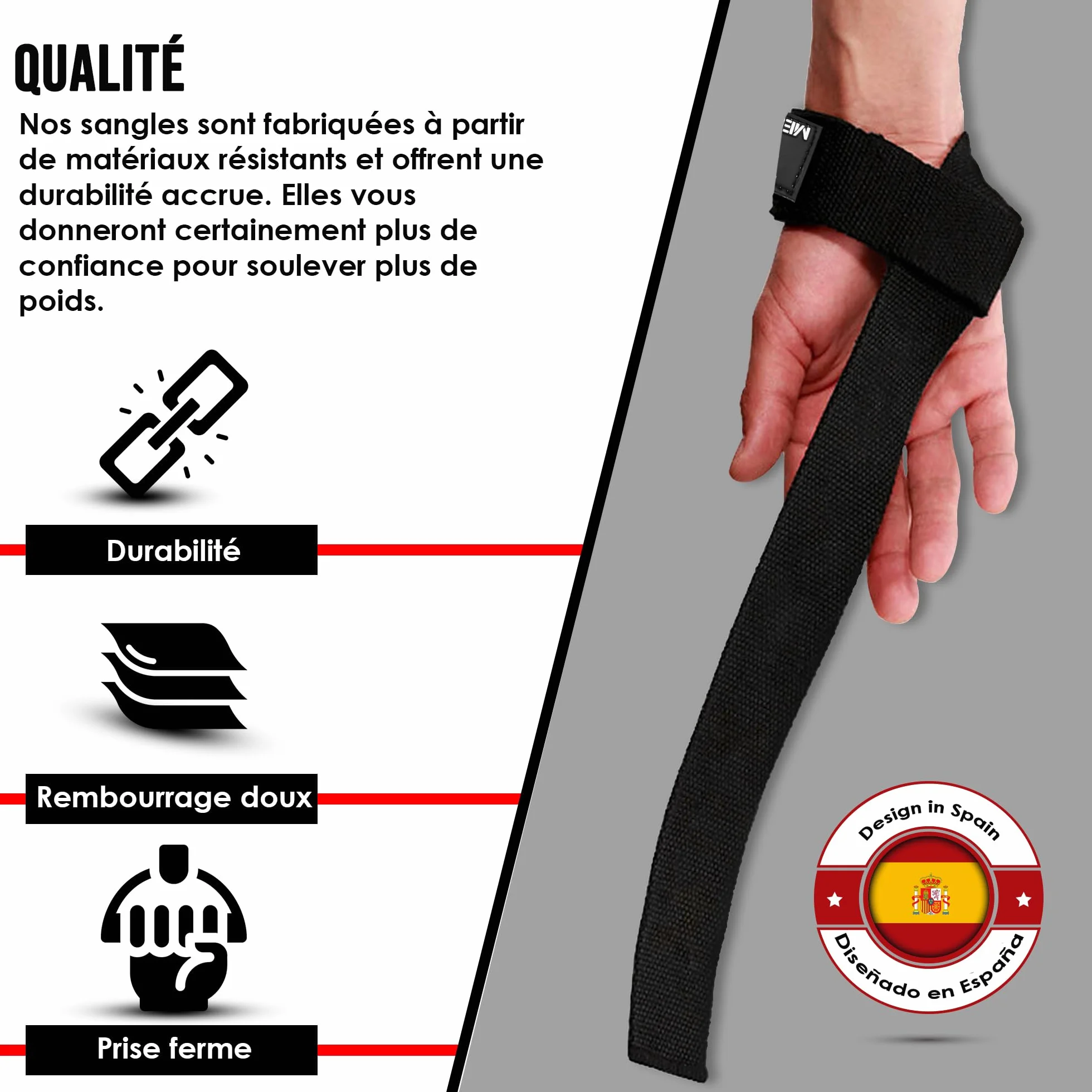 Sangle Musculation MERCURYAL - Sangle de Tirage et Poignet - Lifting Straps Homme Femme