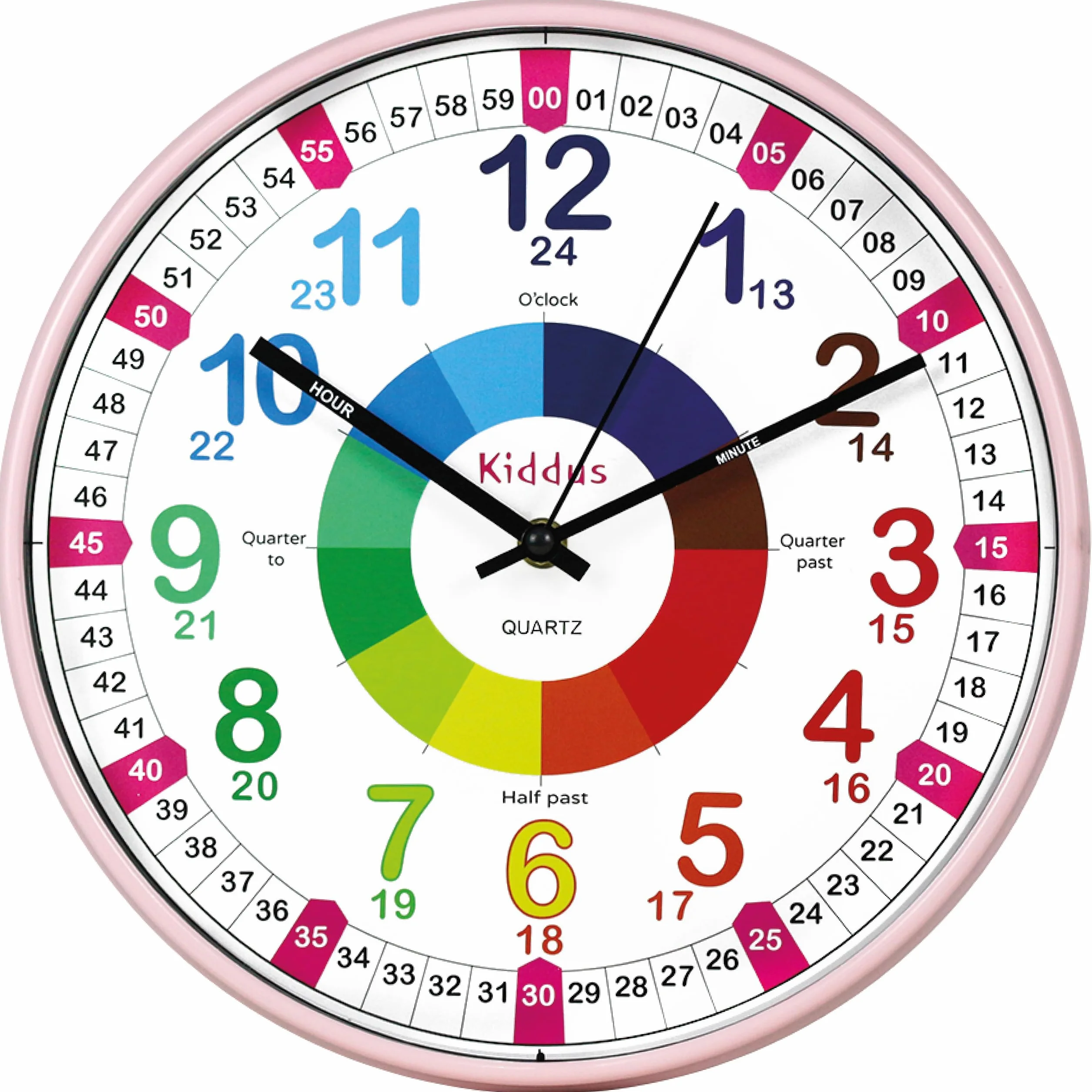 Kiddus Horloge Murale Éducative pour Enfants 30 cm Time Teacher Analogique Quartz Silencieux