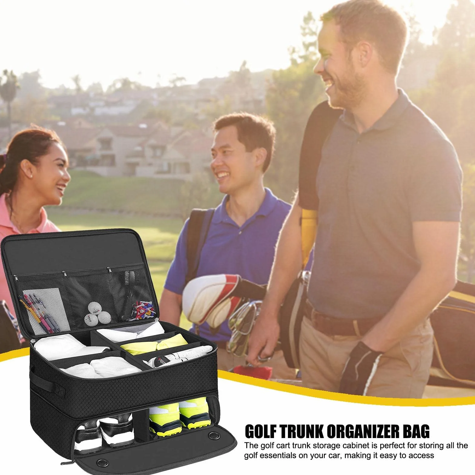 Sac à Chaussures de Golf Pliable, Sac d'Accessoires de Golf, Boîte à Brosses pour Hommes et Femmes, Noir