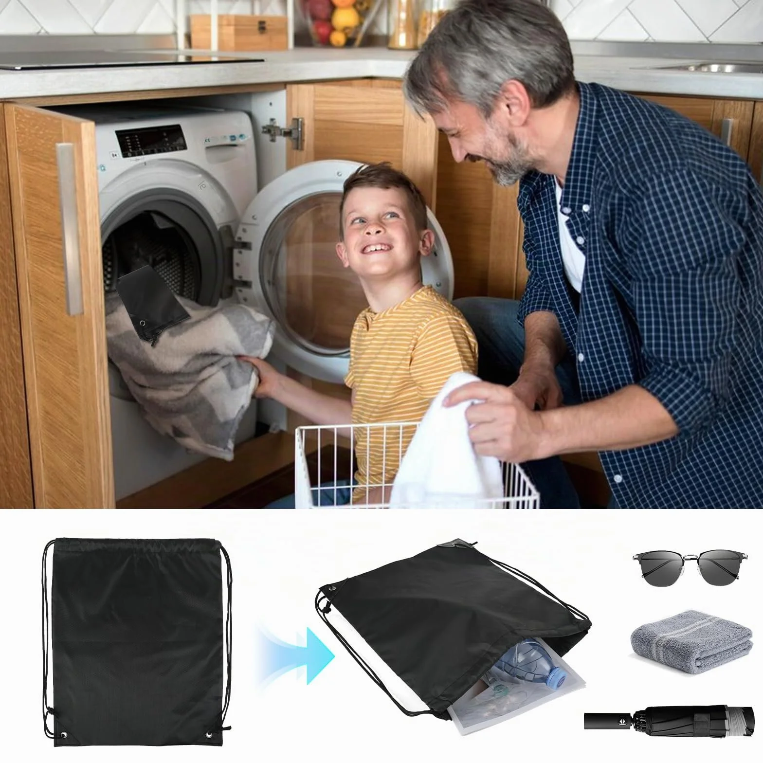 Gjinxi Sac à dos avec cordon de serrage 4 pièces, sac à dos léger à cordon pour homme et femme, sacs à cordon pour le sport, la gym, la natation, la plage, le football
