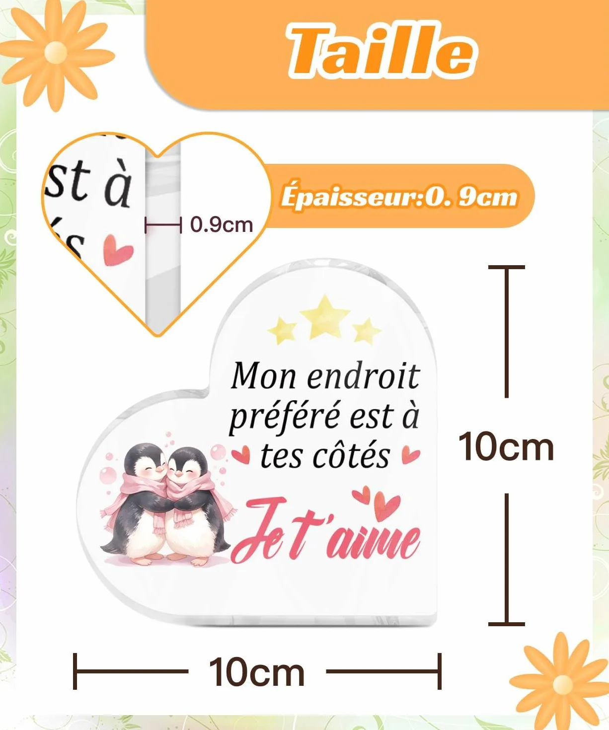 Panneau Acrylique Cœur Pingouins Je T’aime Décoration Cadeau Couple Saint-Valentin