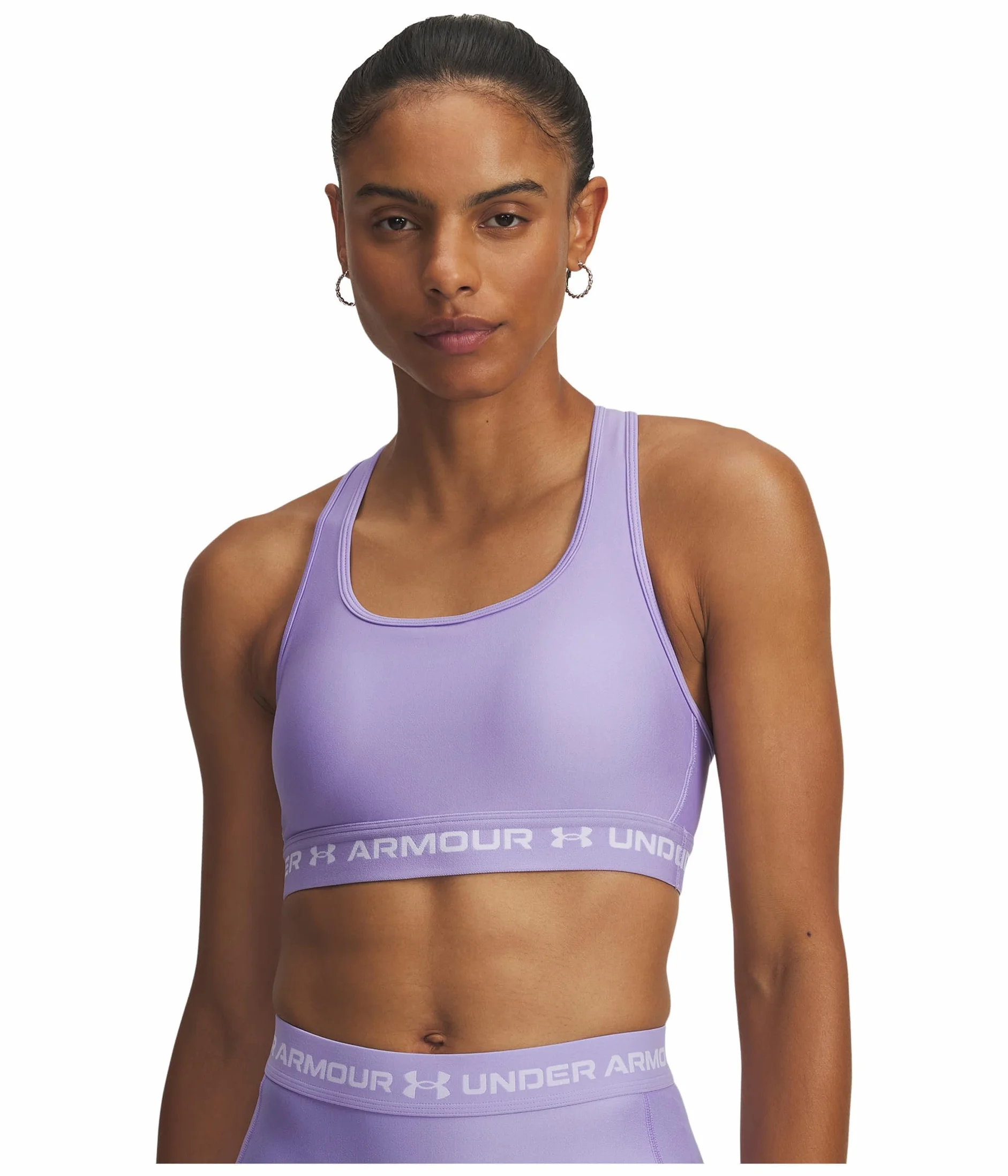 Under Armour UA Crossback Mid Bra, Brassière de sport running femme, Noir/Jet Gris, L