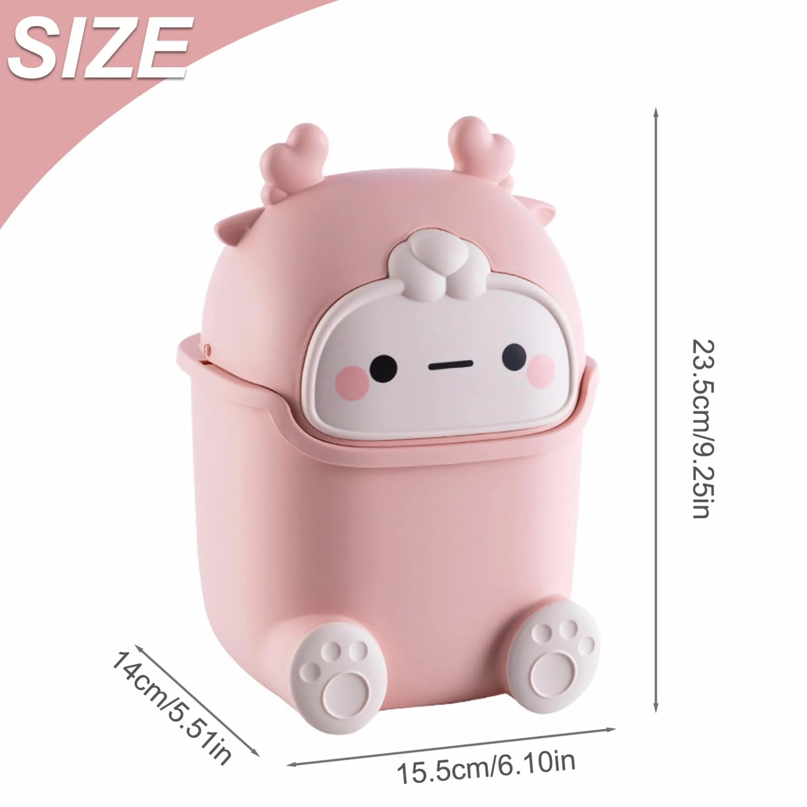 Poubelle en Plastique 2 Litres Mignonne pour Chambre Bureau Chat Enfants Rose