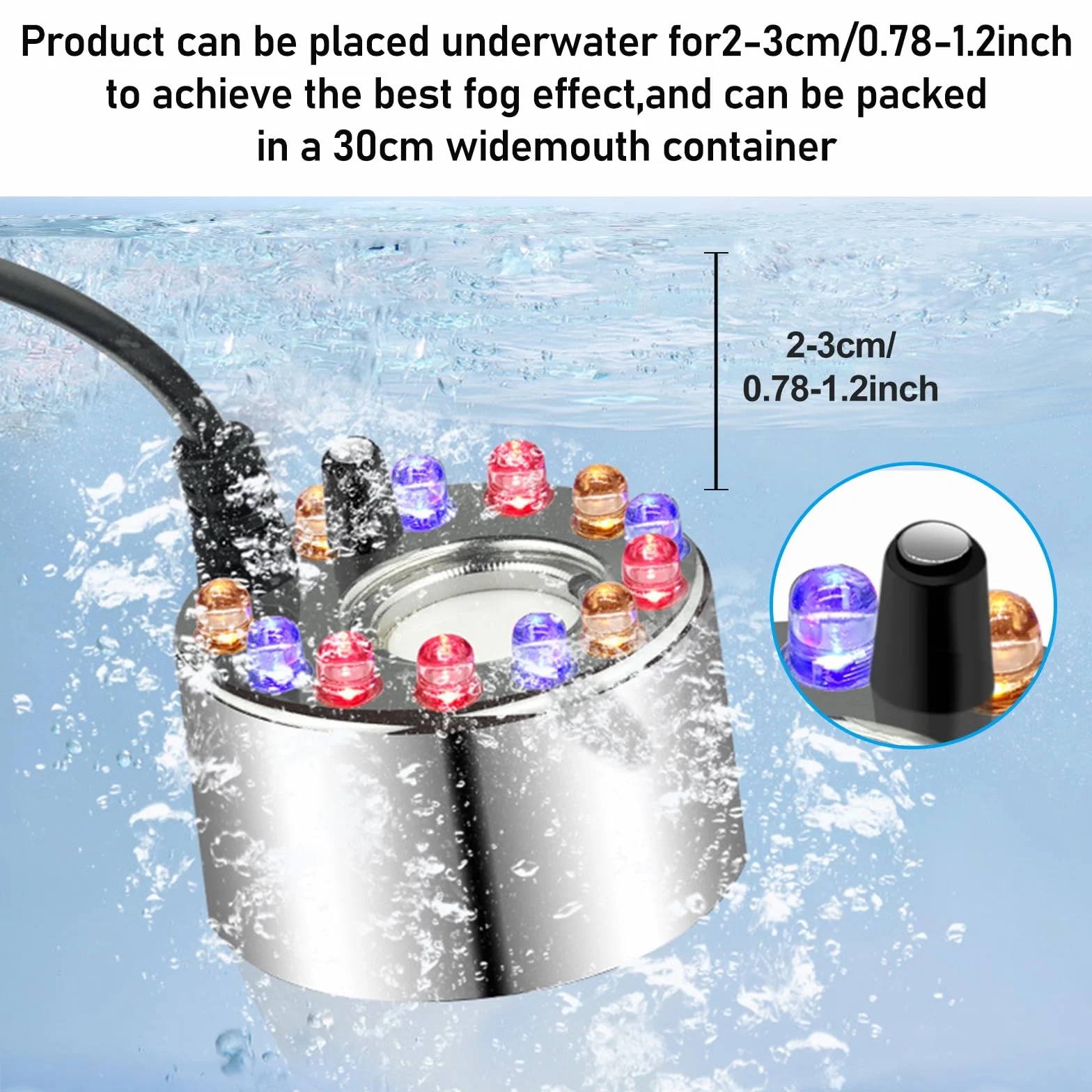 PORFOYO Nébuliseur à Ultrasons 12 LED Brumisateur Ultrason, Mini Machine à Fumée Halloween avec Protection Anti-éclaboussures