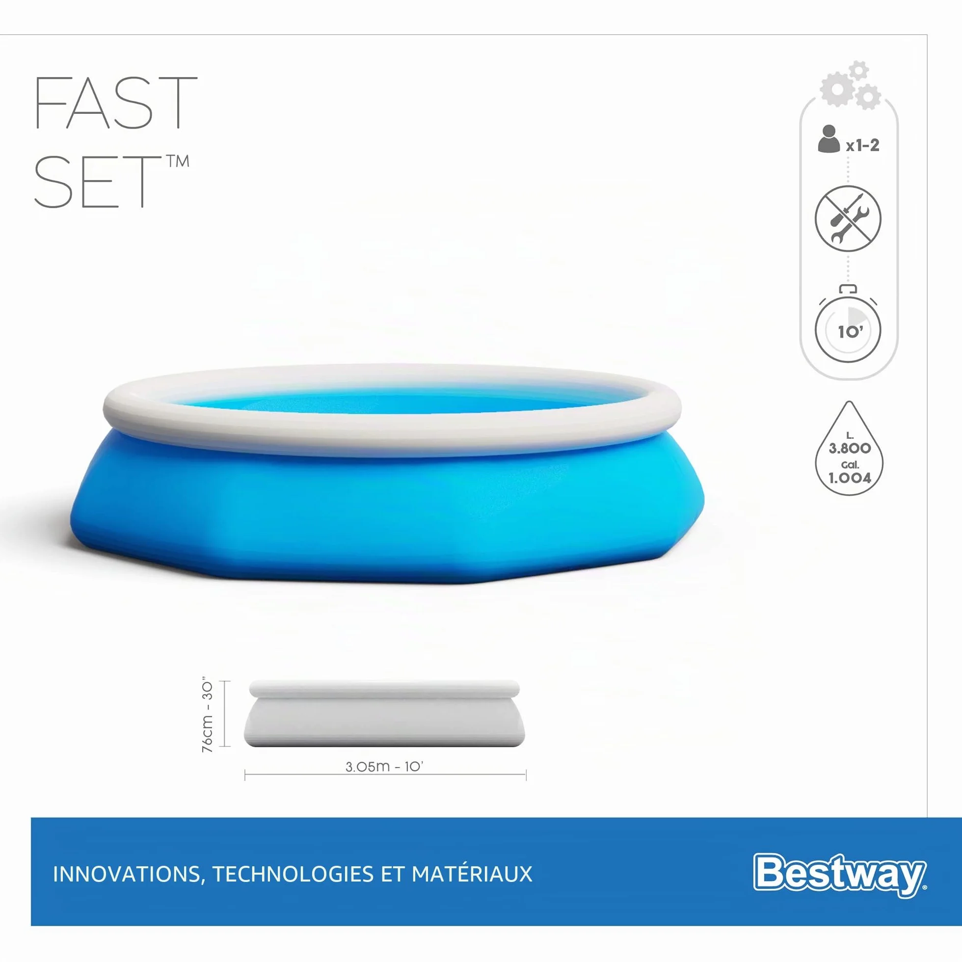 Bestway Fast Set Piscine Hors Sol 305 x 76 cm Effet Pierres