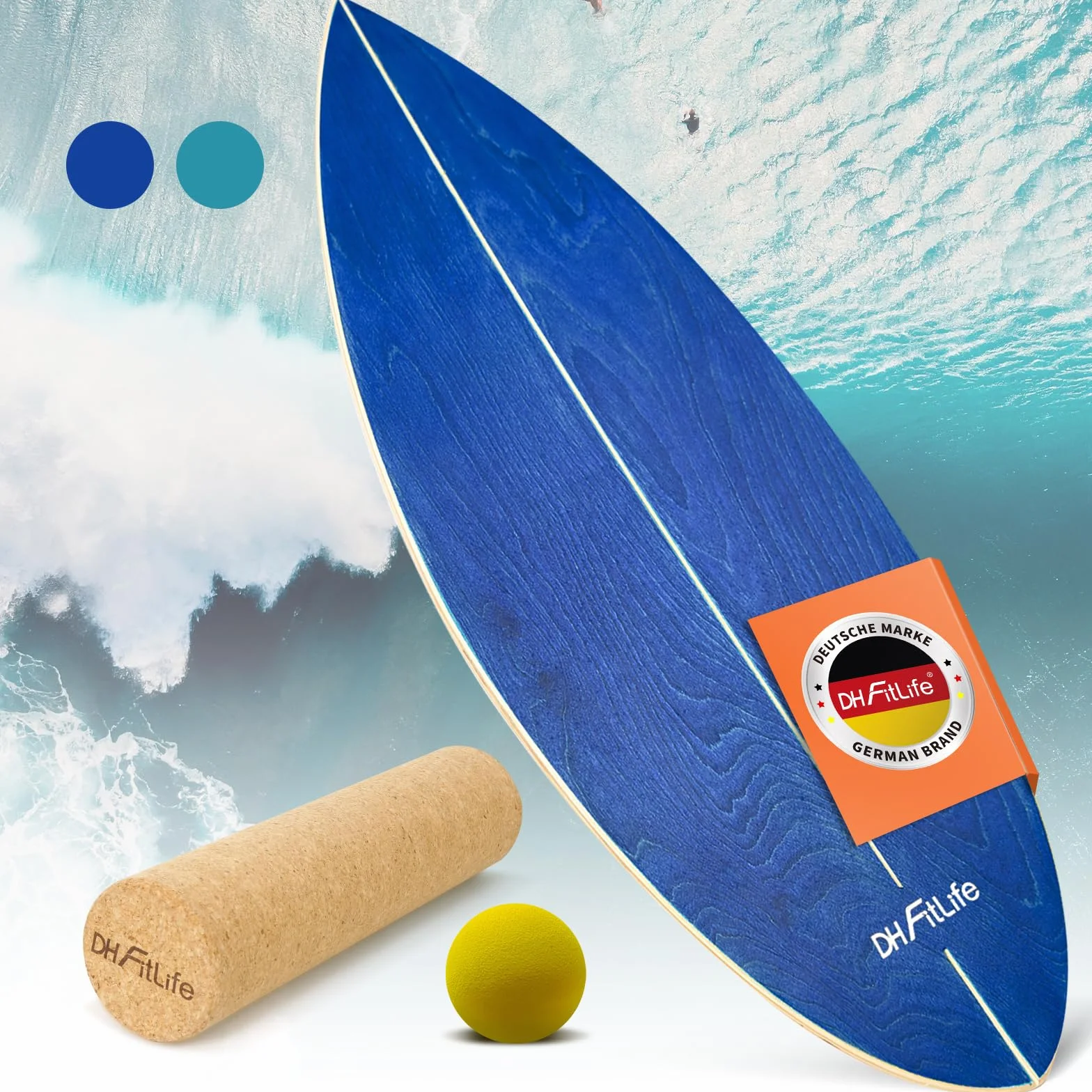 DH FitLife Balance Board Surf en Bois Massif | Planche de Surf d’Intérieur avec Rocker | Planche d’Équilibre pour Fitness & Proprioception à la Maison