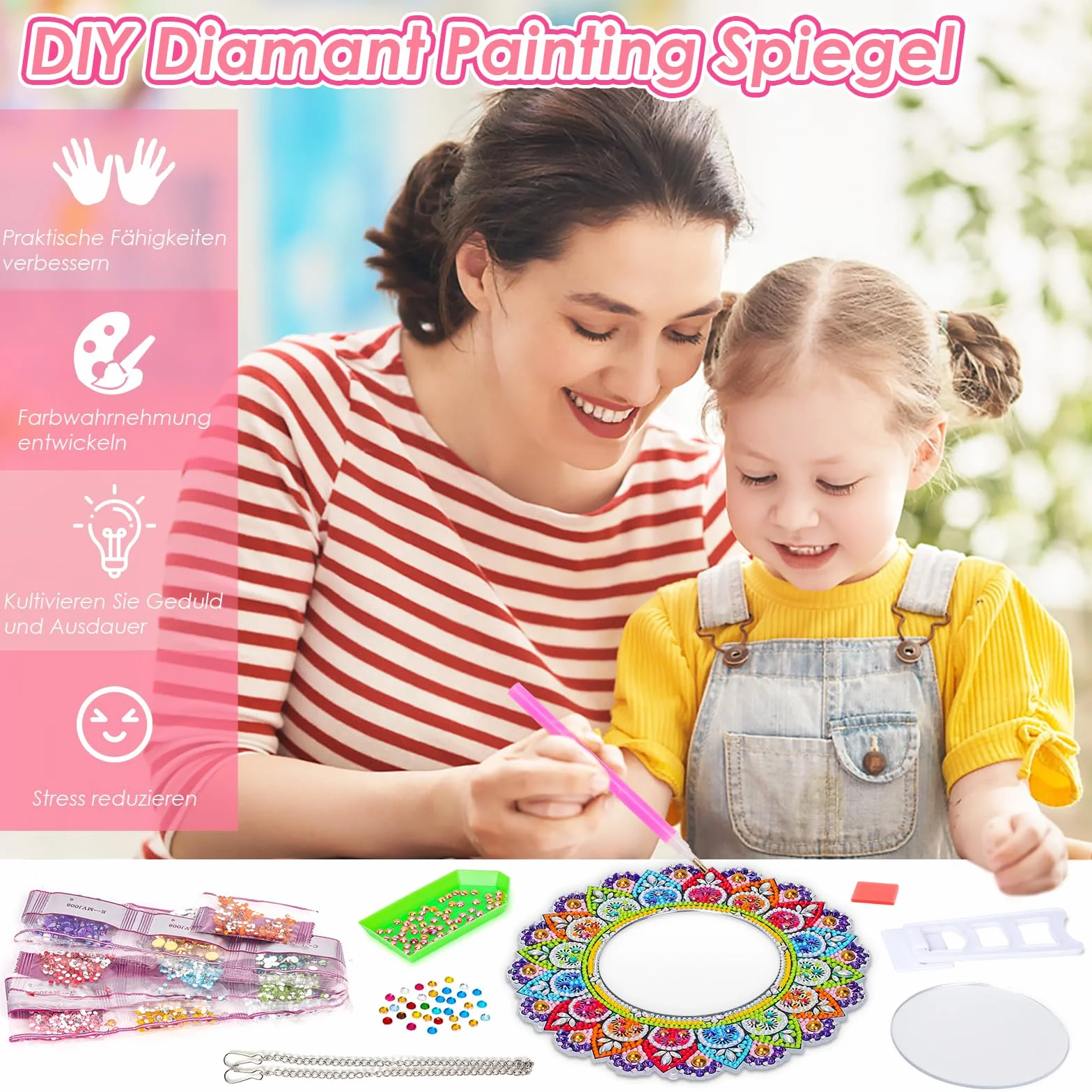 Diamond Painting Miroir Maquillage Jouet Fille 5-12 Ans Loisirs Créatifs Mandala Decoration Murale
