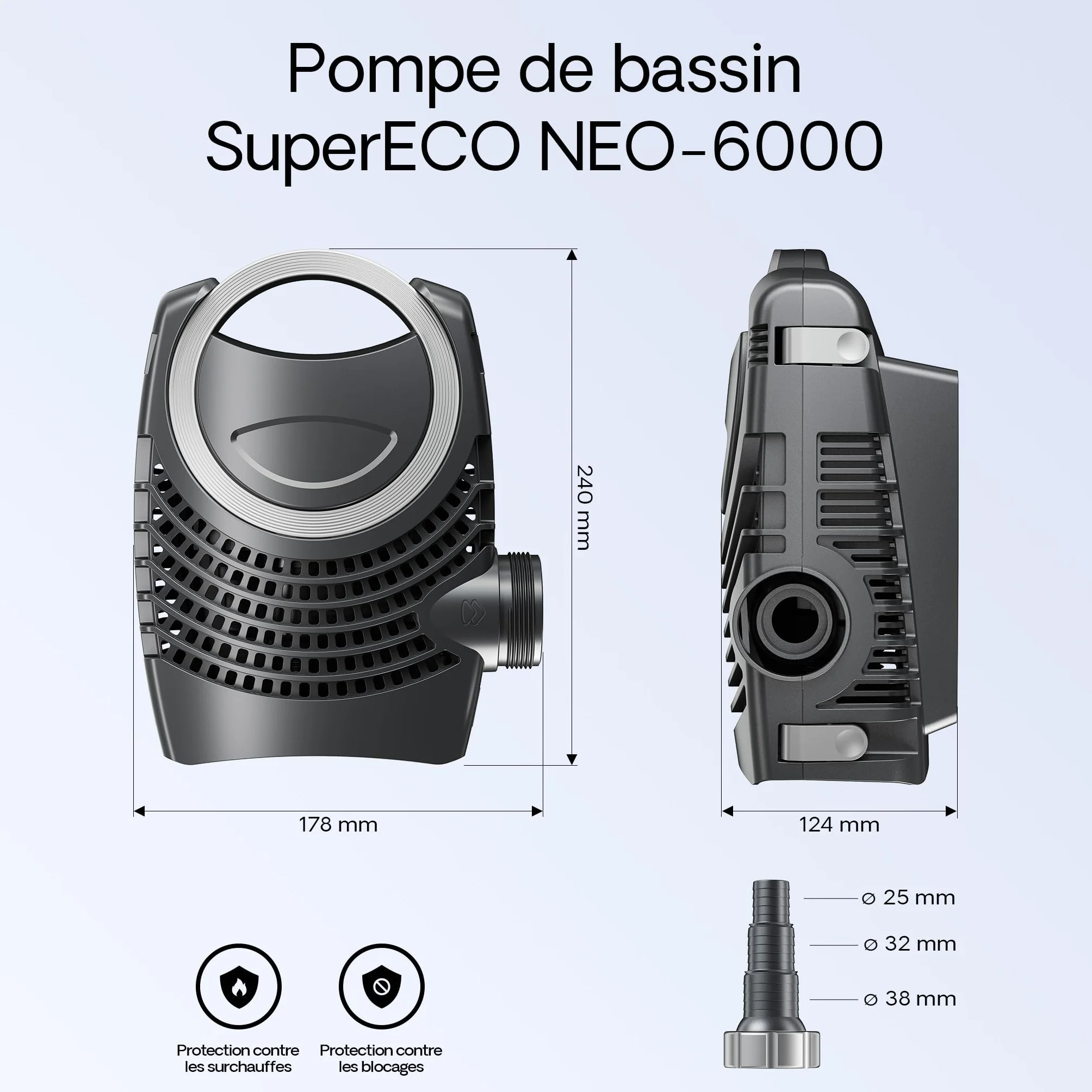 SunSun Kit complet Filtre de bassin à pression CPF-15000 30000 L 18W lampe UV NEO6000 SuperEco pompe 6000l/h 40W 5m Tuyau 38mm