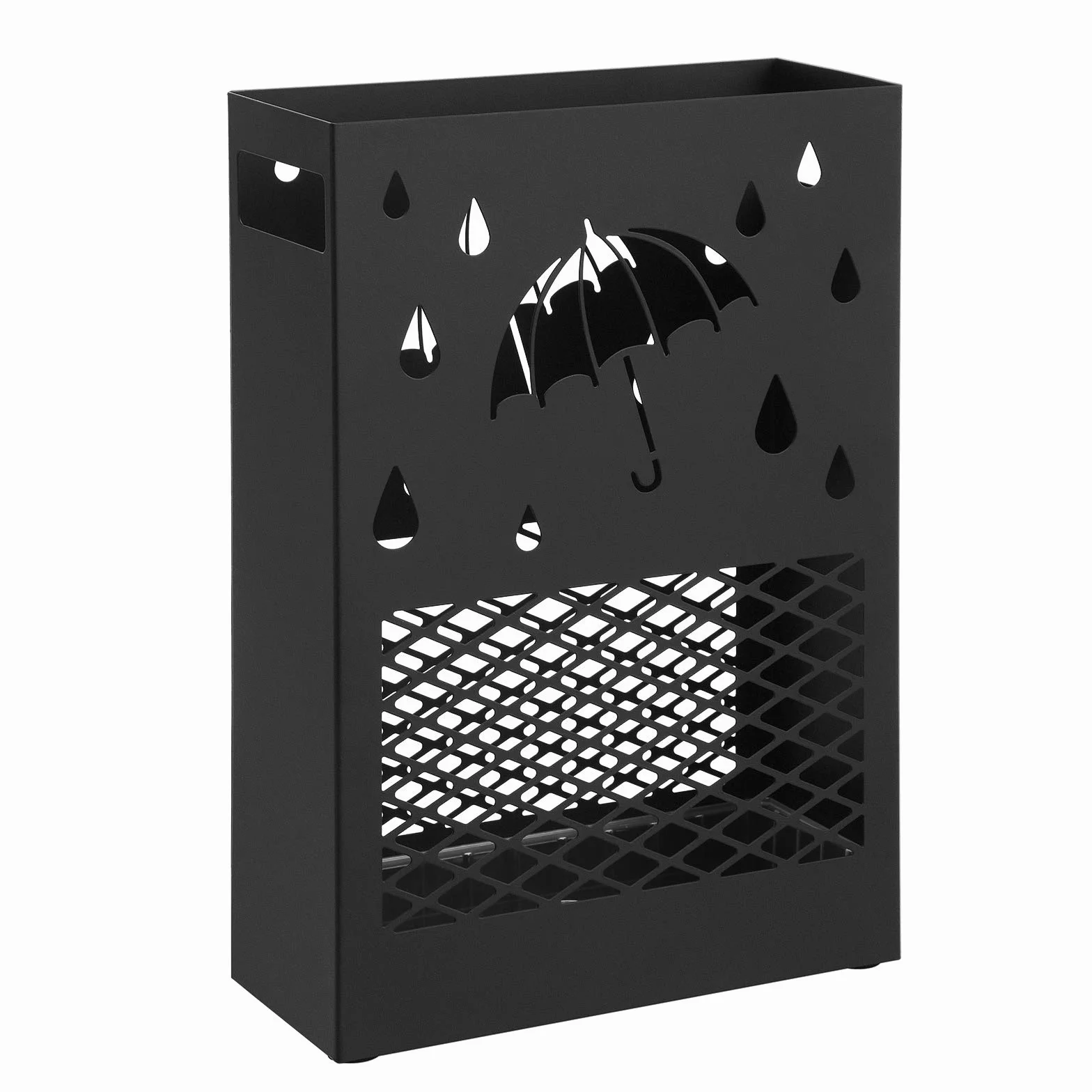 SONGMICS Porte-parapluies métal rectangulaire avec réceptacle d'eau amovible 4 crochets Noir