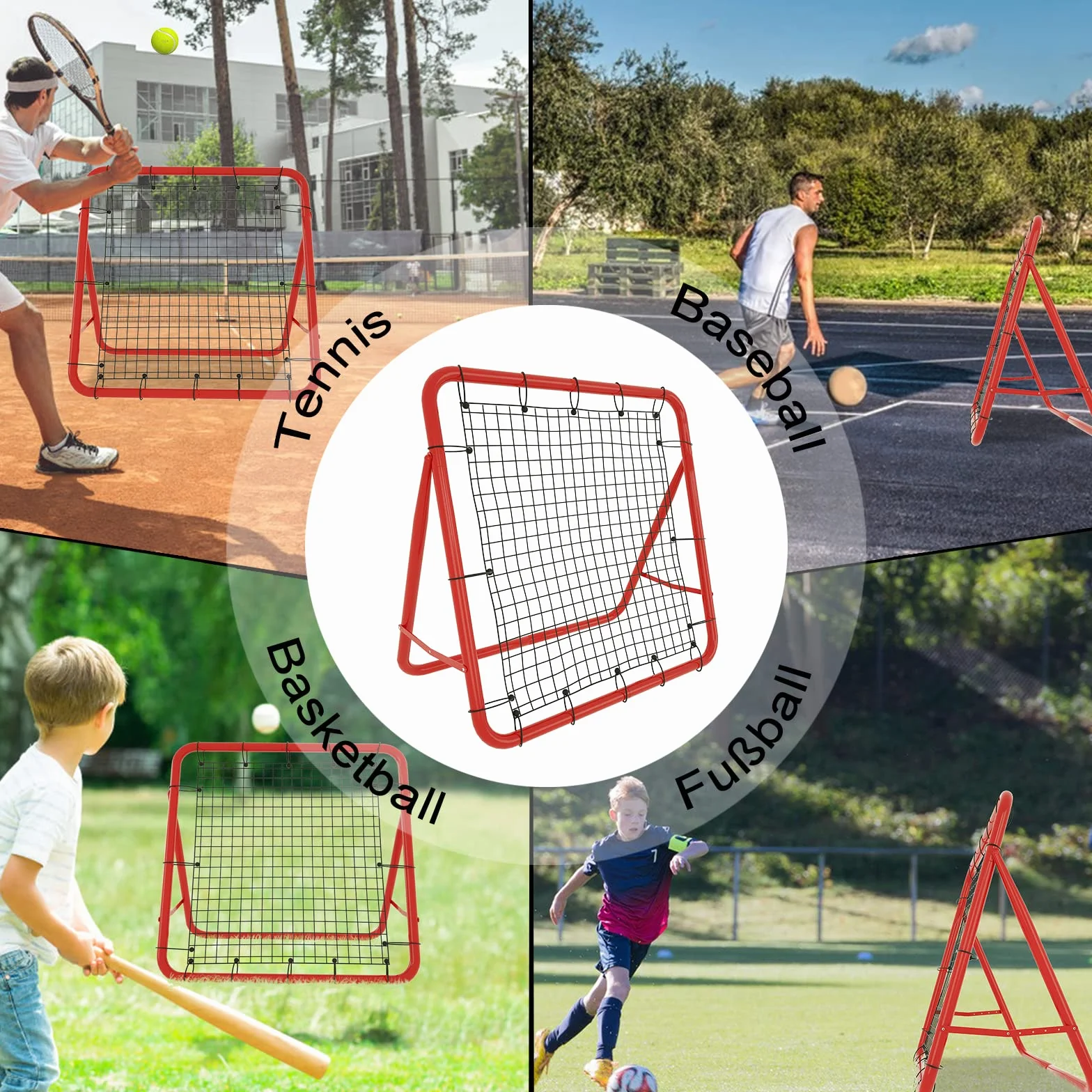 Filet de rebond pour football, baseball, tennis, entraînement, réglable, 5 niveaux, pliable, panneau de rebond, pour enfants, 100 x 100 x 65 cm