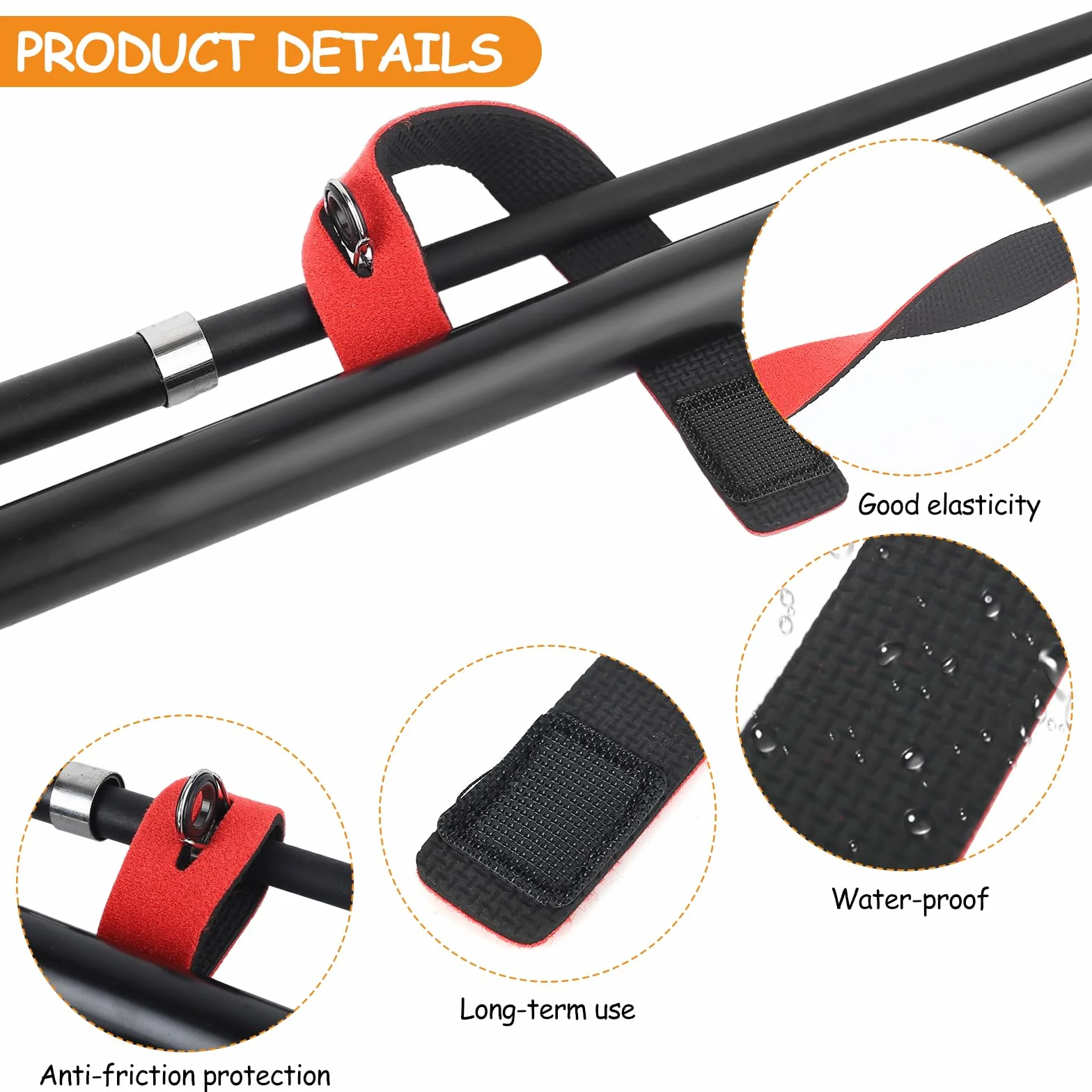 Bandes pour Canne à Pêche, Set de Bandes Élastiques avec Velcro, Support de Protection, Accessoires de Transport