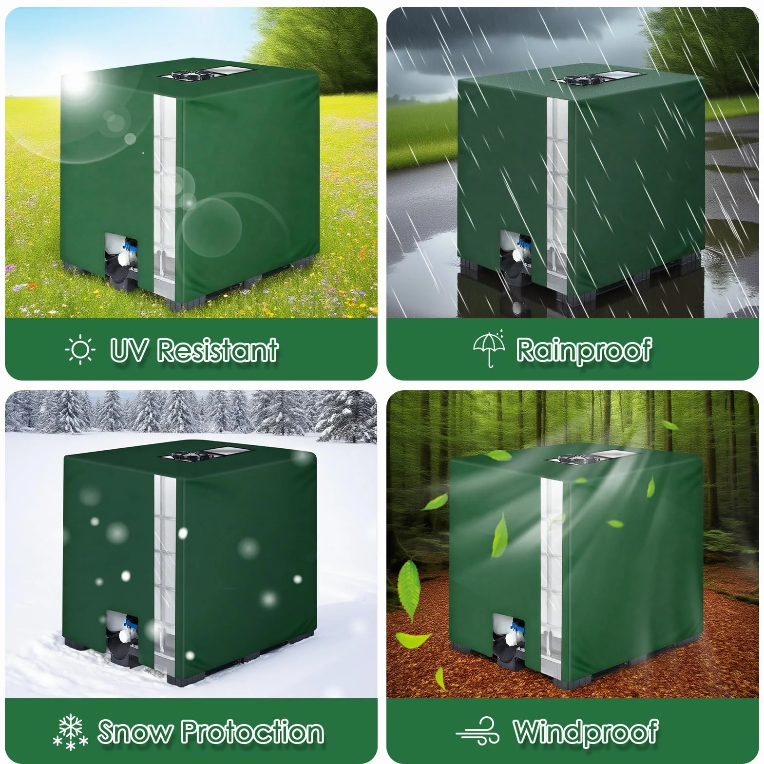 Bache pour Cuve 1000L Anti-UV Vert 116x100x120 cm