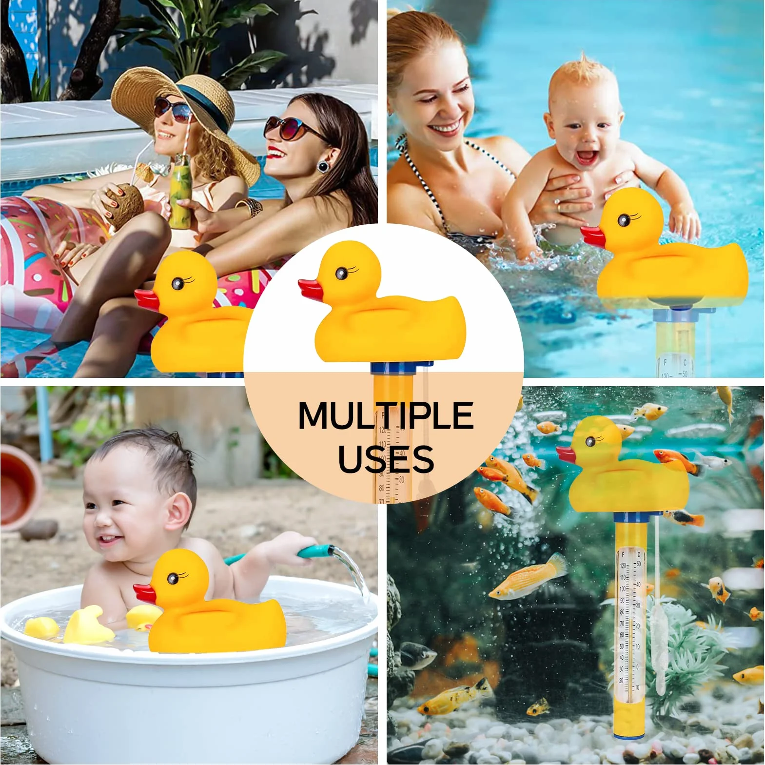 Thermomètre flottant pour piscine et aquarium, intérieur et extérieur, avec cordon