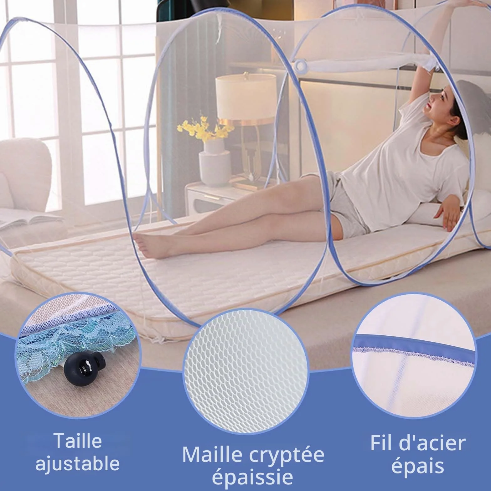litmoustiquaireFamilial,190 * 90 * 90cm TenteMoustiquaire,MoustiquaireVoyage,moustiquairedecamping Simple,Moustiquaire Lit Simple Pliable,pour Les Voyages, Le Camping, l'usage à la Maison, etc.