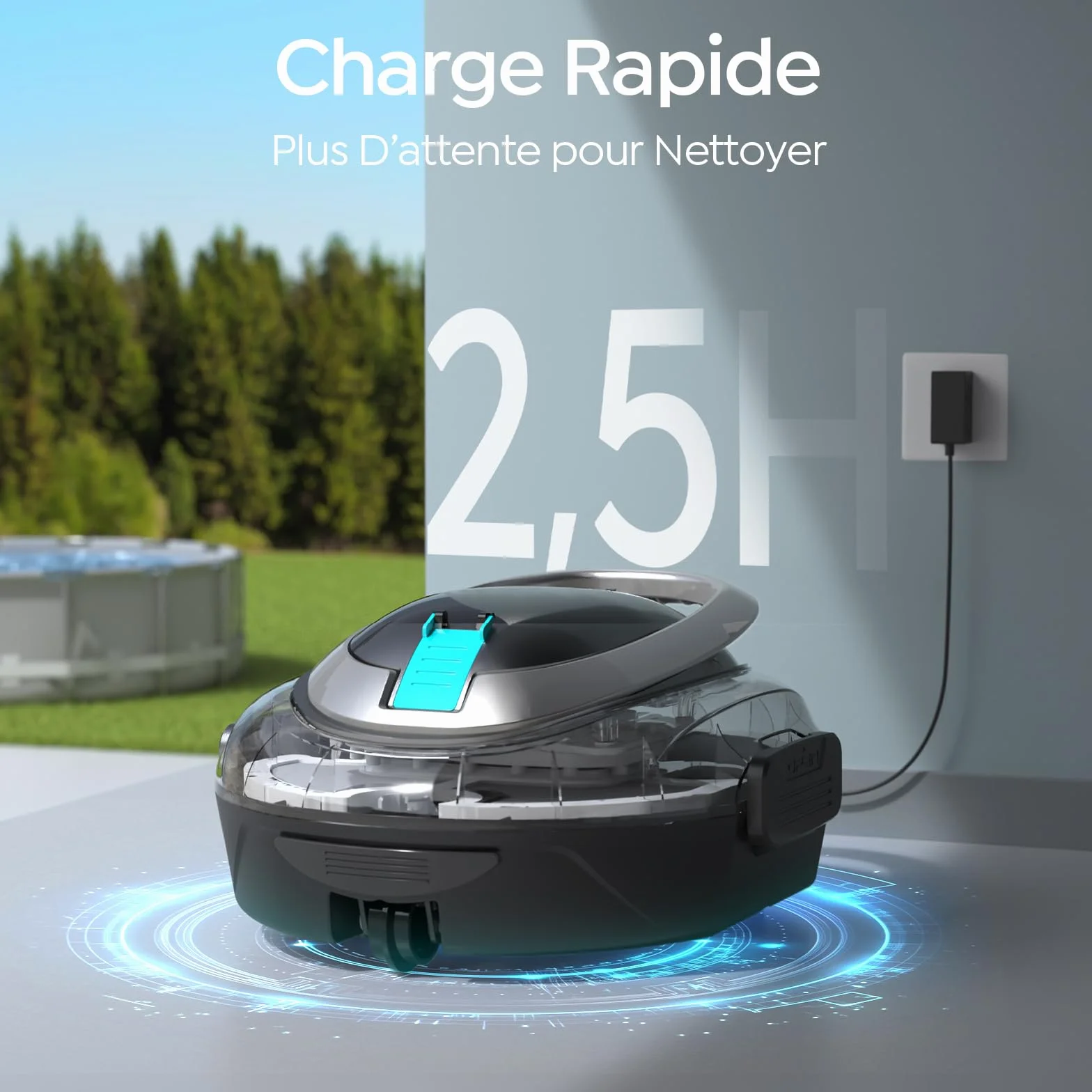 Robot Piscine S2 2026, Aspirateur sans Fil, Double Filtration, Double Moteur, 90min Nettoyage, Stationnement Auto, Piscines Peu Profondes Noir