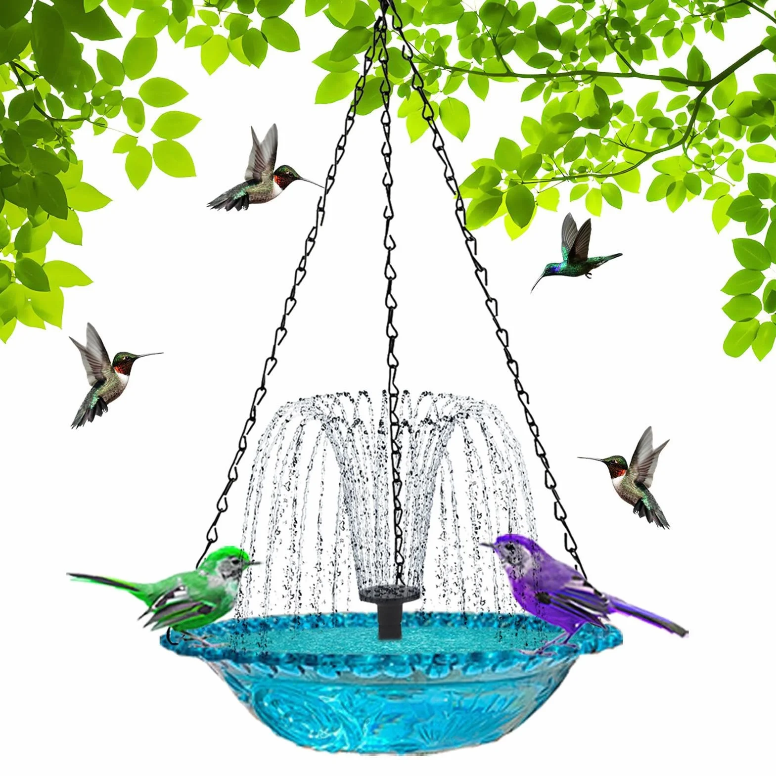 Fontaine Solaire pour Bain d'Oiseaux, Cascade Suspendue Jardin, Pompe à Eau Solaire Bol Décoration