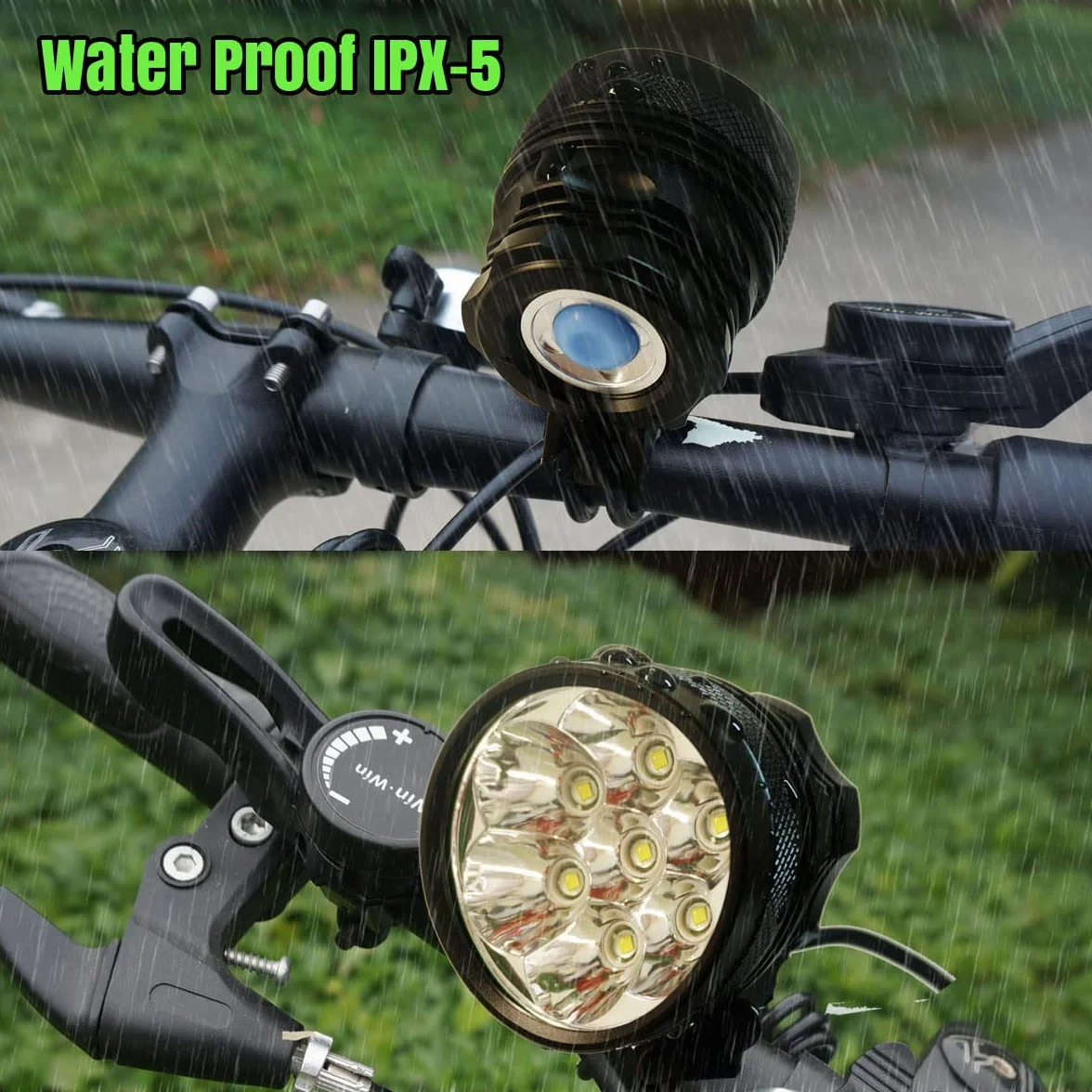 Lumière Lampe Velo LED Puissantes, Eclairage VTT Phare Vélo Rechargeable Etanche Lampe Vélo 9000 LM(7 LED 3 Modes), Kit Eclairage Velo pour VTT VTC Cycliste Poussette Camping