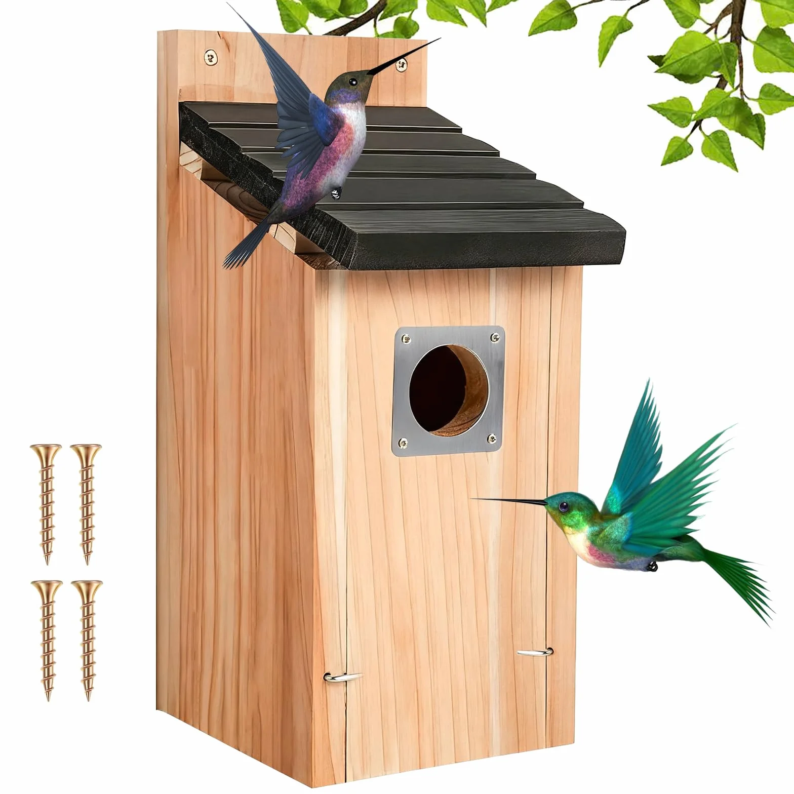Nichoir pour oiseaux extérieur en bois résistant aux intempéries avec protection rapaces