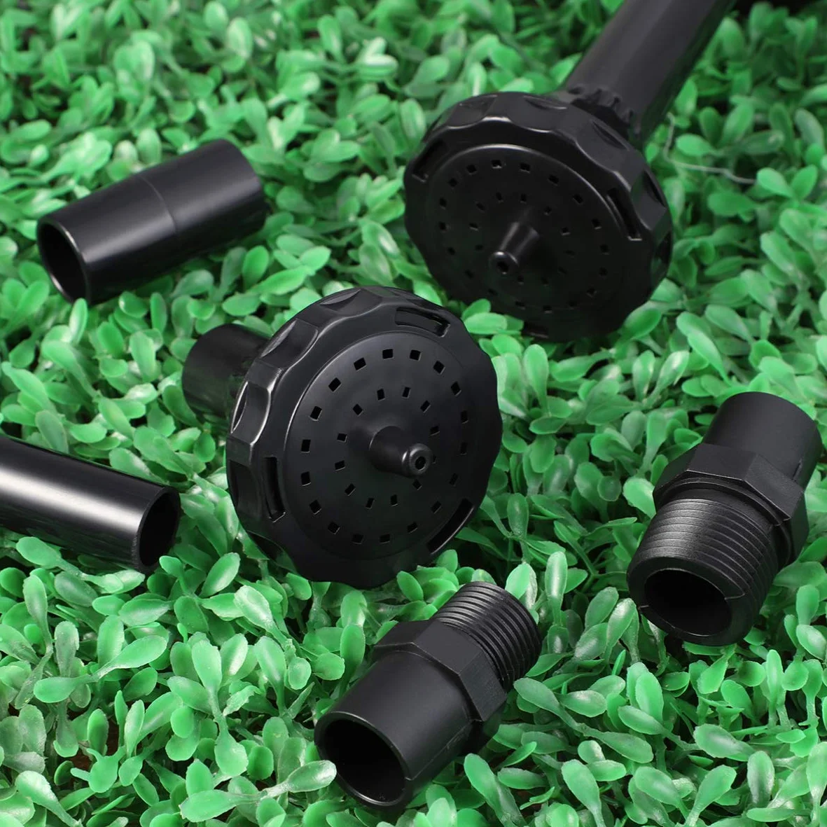Yardwe Ensemble 9pcs Têtes de Fontaine à Eau pour Pompe Submersible, Buse Réglable en Hauteur, Plastique Noir