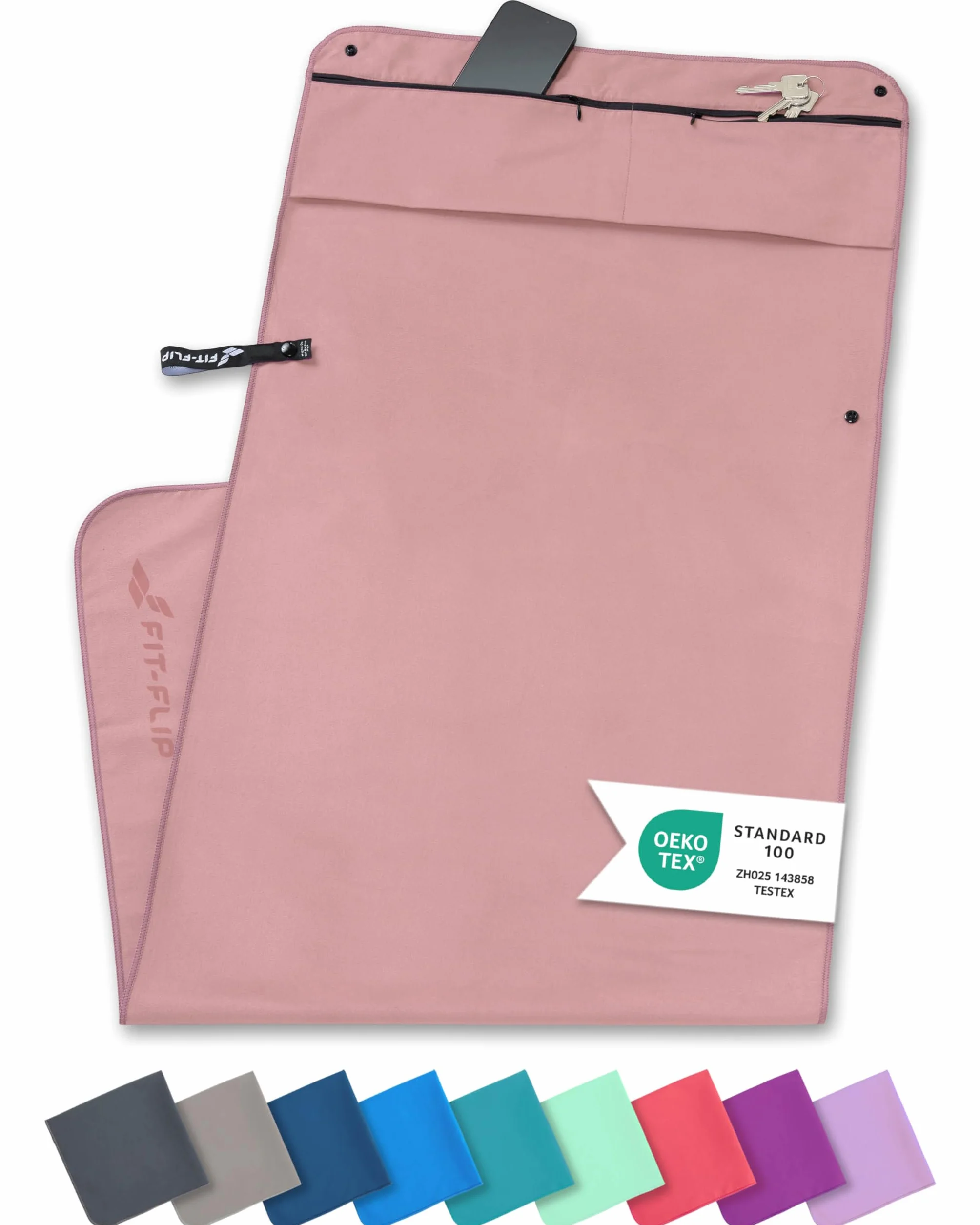Fit-Flip Serviette de Fitness en Microfibre – avec Poche Zippée et Aimant – Serviettes pour Salle de Sport – Compact, antidérapant et séchage Rapide – Serviette de Sport Musculation