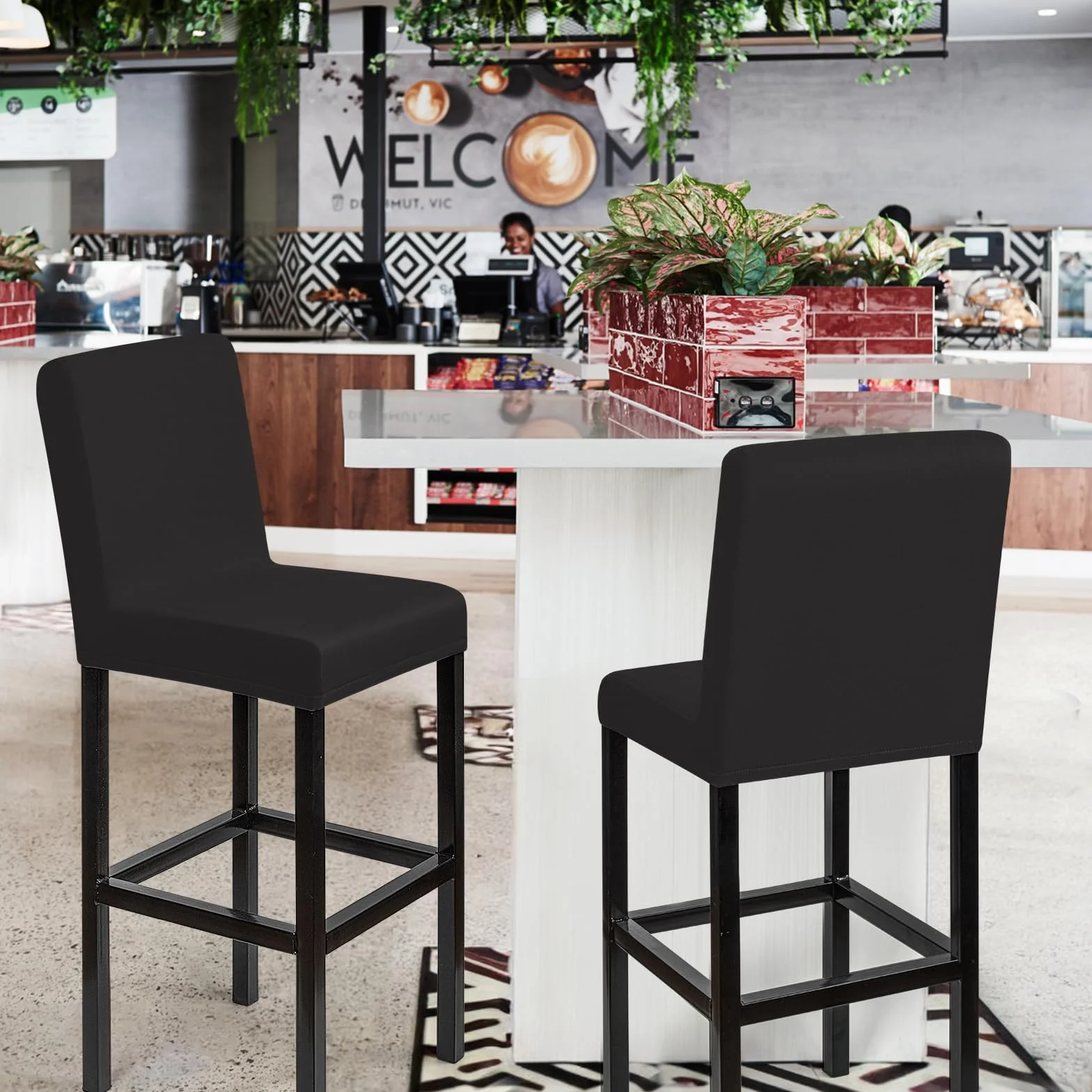 Housses de Chaise de Bar Extensible Lot de 4 Noir