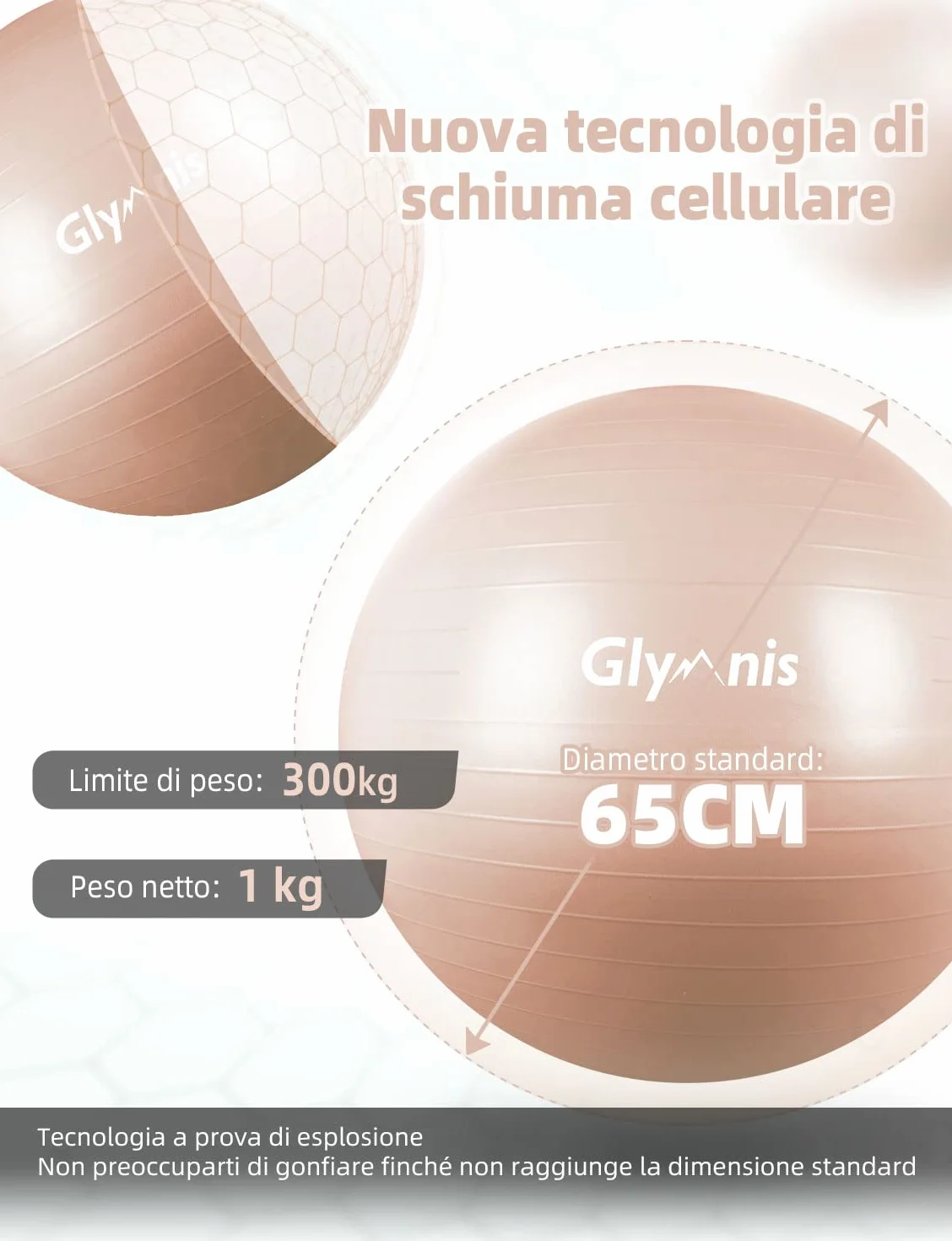 Ballon de Fitness Glymnis 55cm 65cm 75cm Balle d’Exercice Antidérapant 300 kg
