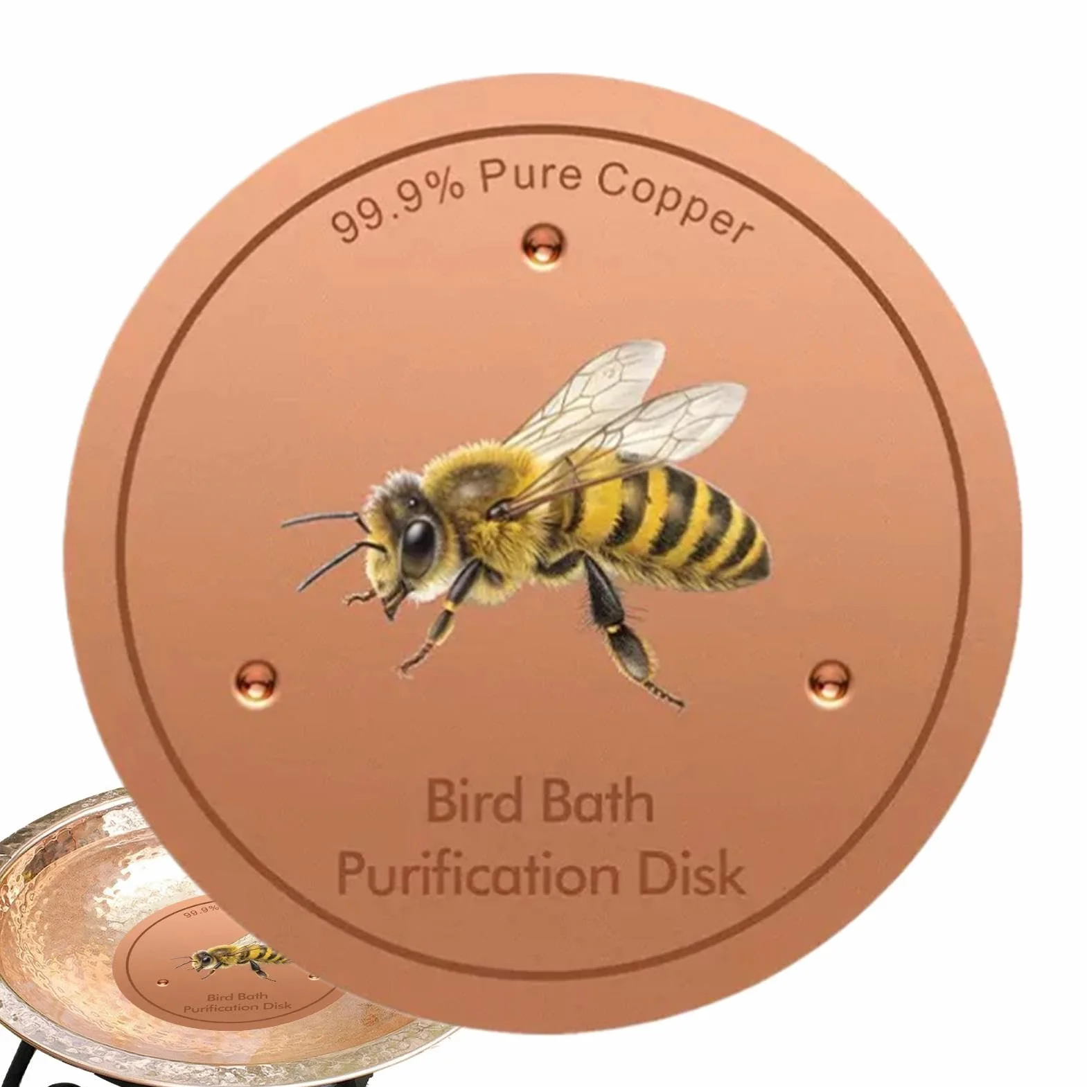 Disque en Cuivre pour Bain d'oiseaux Nettoyant Motif Abeille Terrasse Patio Fontaine Bassin Jardin