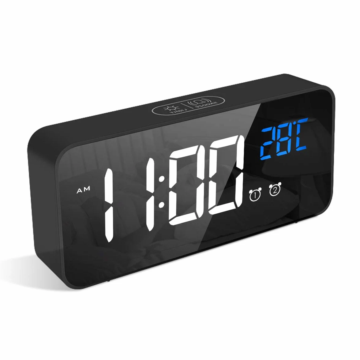 LATEC Réveil Numérique LED avec Snooze et Chargeur USB Noir
