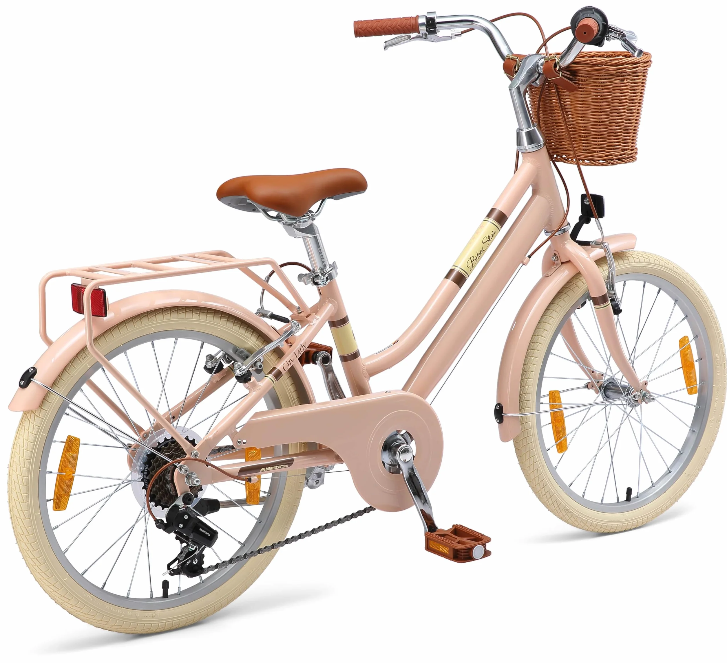 BIKESTAR Vélo pour Enfants en Aluminium 20 Pouces 7 Vitesses Panier Frein en V Vélo rétro de Ville Vélo hollandais