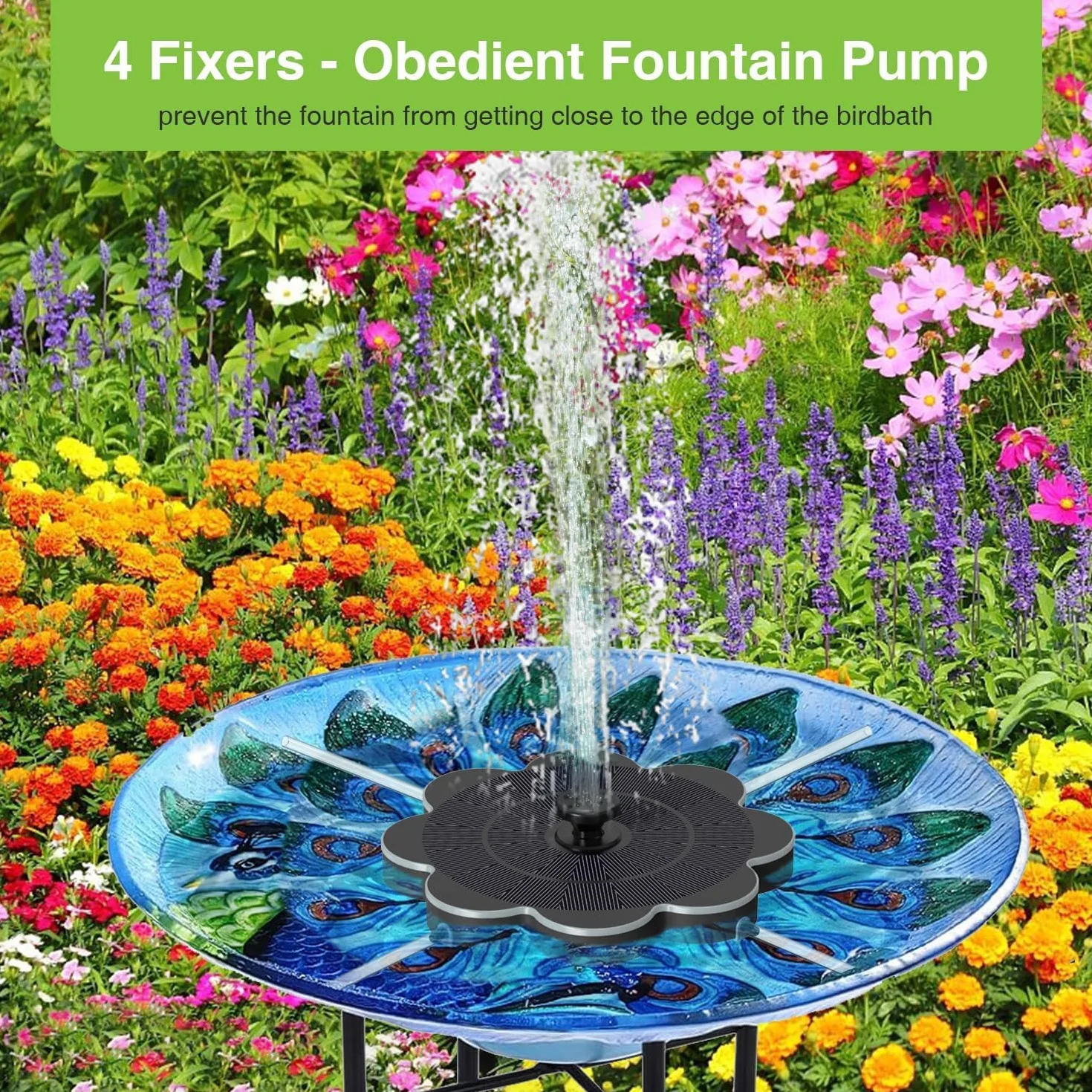 Fontaine Solaire 3.5W Extérieure Flottante Pompe Bassin Solaire 2000mAh Batterie 7 Buses pour Bain d'oiseaux Jardin