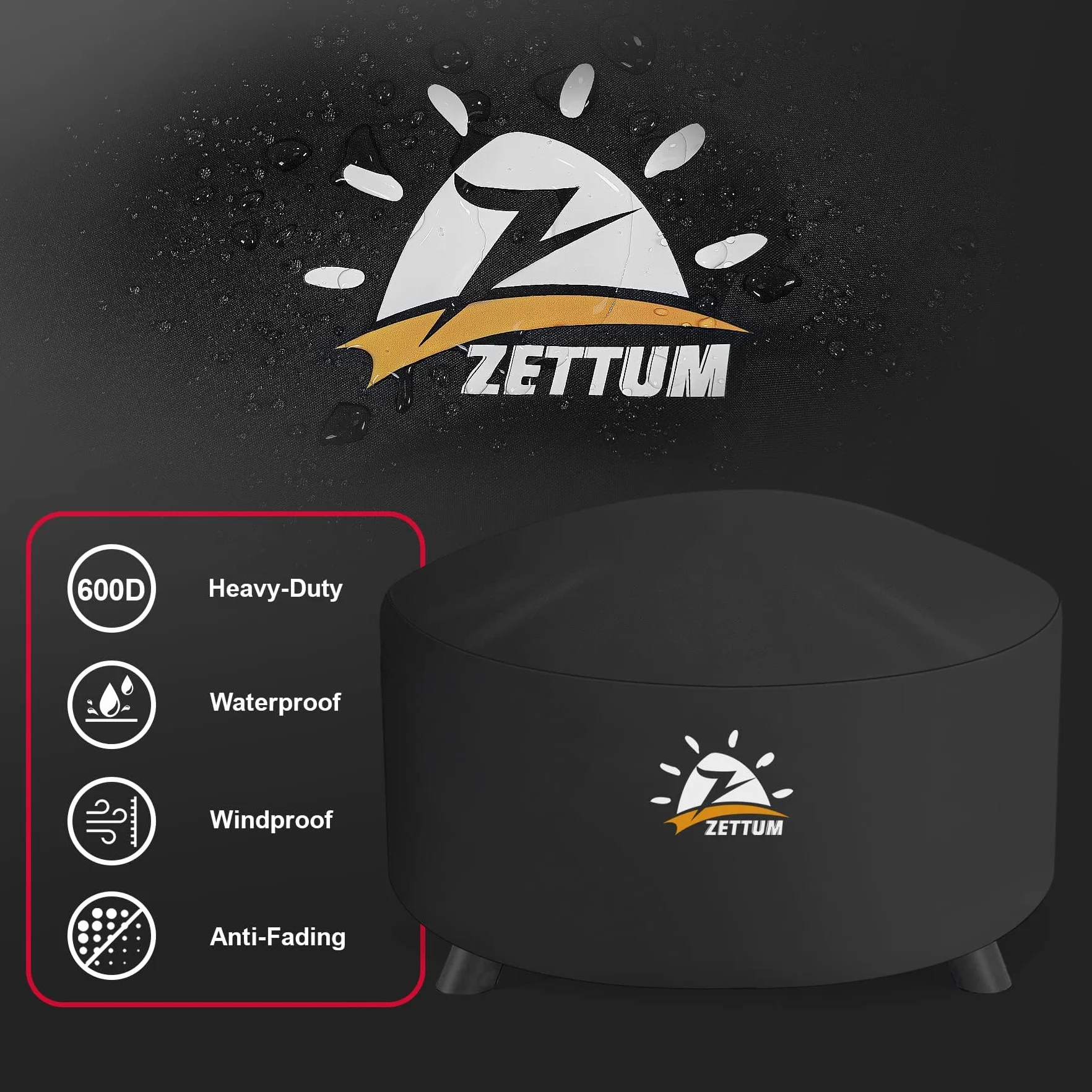 Zettum Housse de Protection pour Brasero 100 cm, Couverture Ronde Imperméable, Tissu Oxford 600D, Revêtement PU, 101 x 50 cm