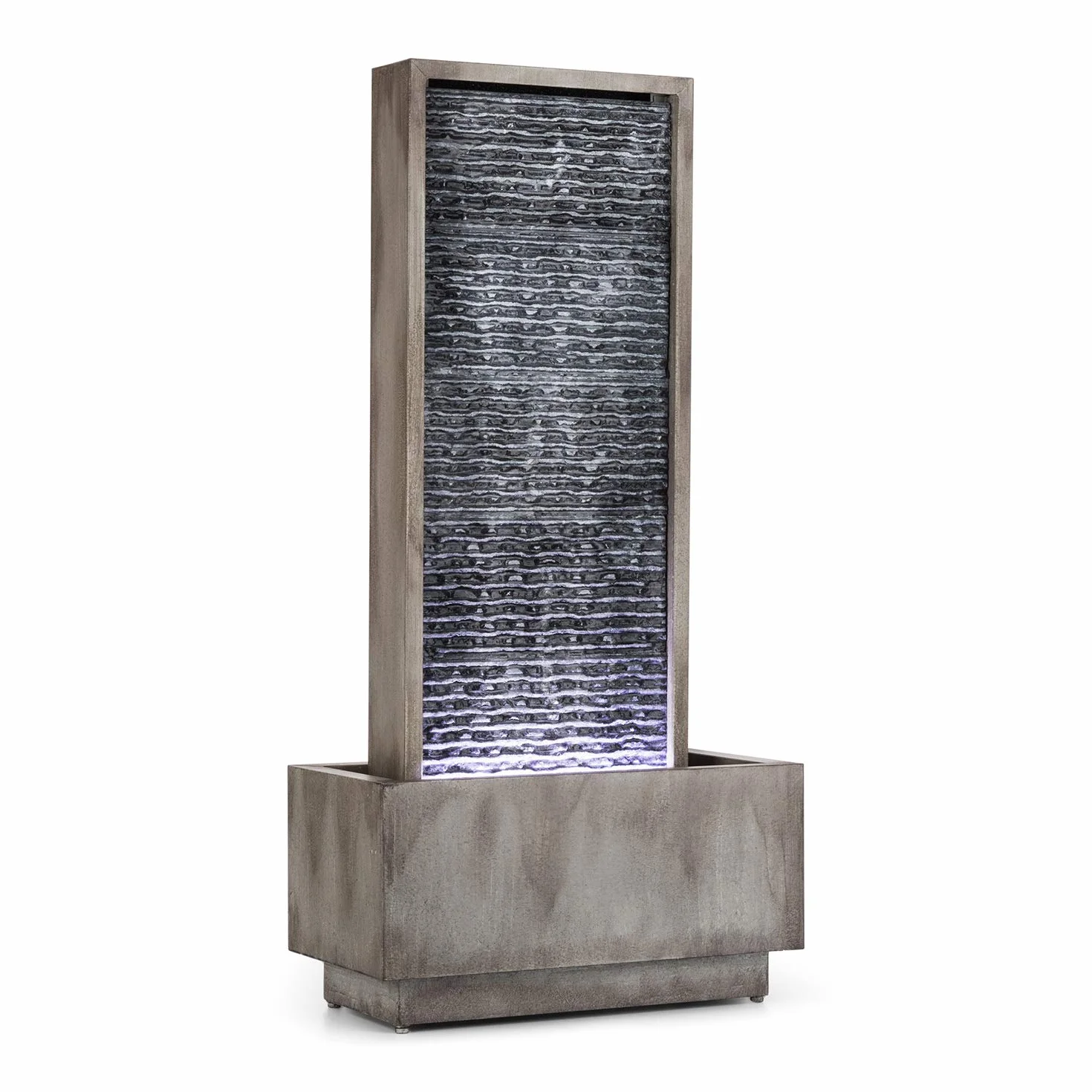 Blumfeldt Imperia Grey Edition Fontaine de Jardin Décorative avec Pompe 10W, IPX8, LED, Métal Galvanisé, Gris