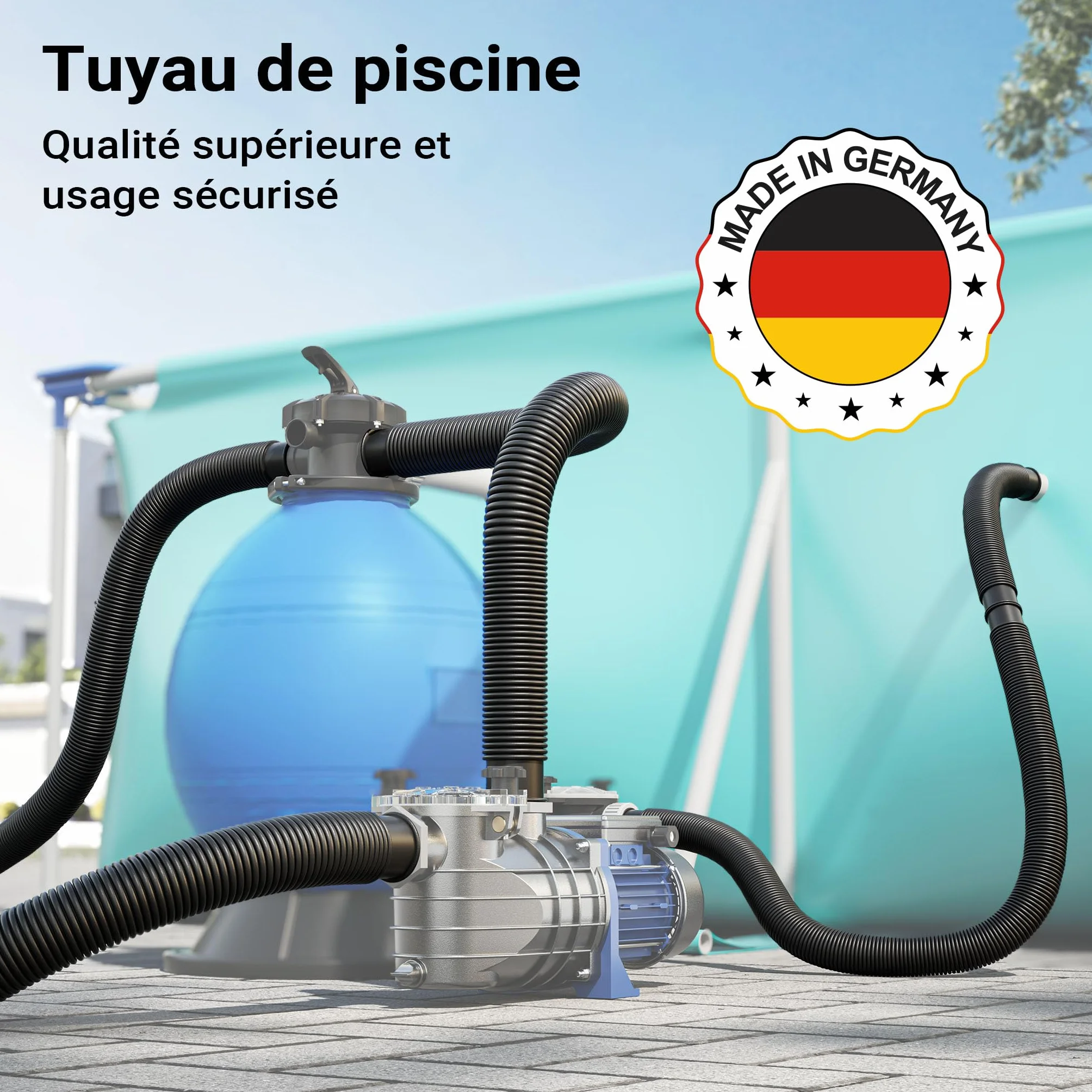 Wiltec Tuyau piscine noir 12 m Ø 32 mm solaire flottant sections préformées 165 g/m made in Europe