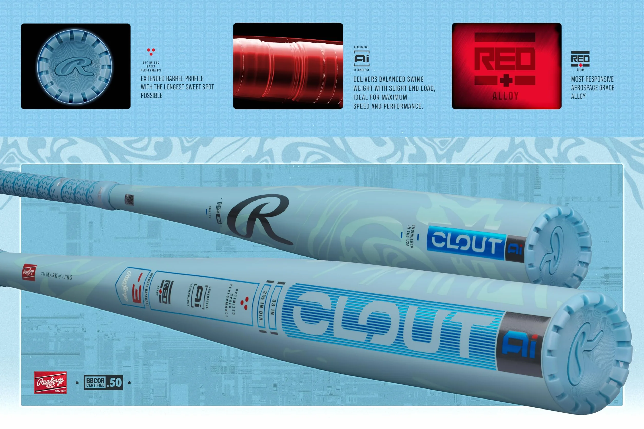 « Rawlings | 2025 | Batte de Baseball Clout AI | BBCOR | -3 Gouttes | Corps de 2 5/8" | 1 pièce. Alliage