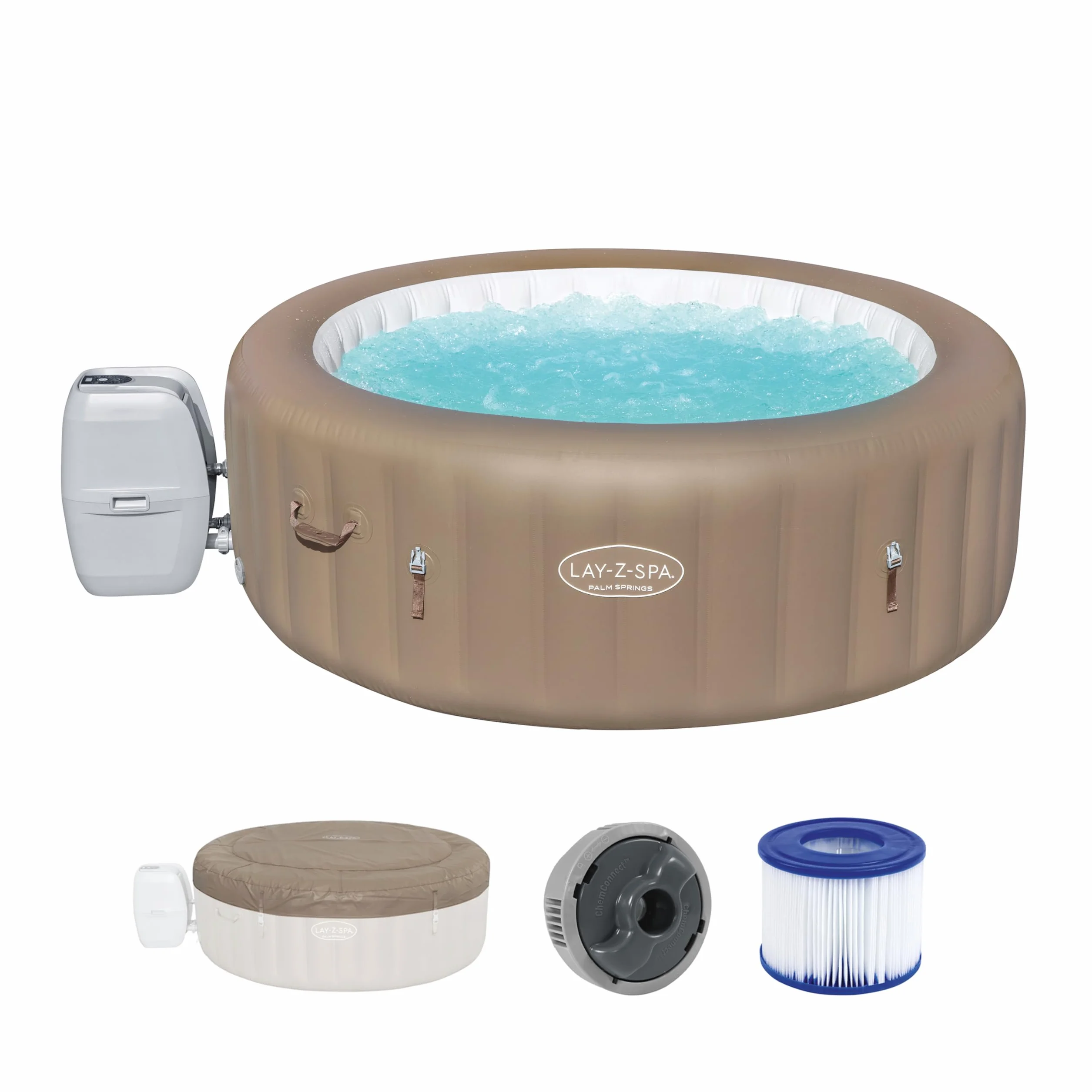 Spa Gonflable Lay-Z-Spa Palm Springs 4-6 Places Diamètre 196 x 71 cm 140 Jets d'Air Filtration Cartouche Chemconnect