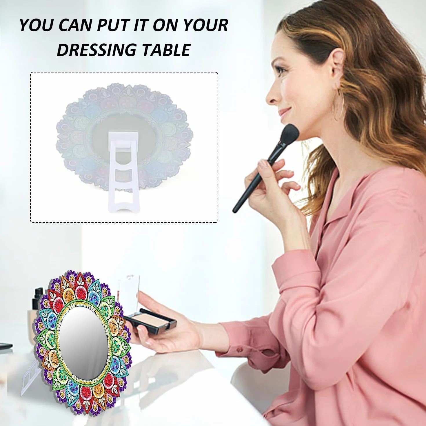 Miroir de maquillage mandala en cristal peint, ensemble pour enfants, artisanat bricolage cadeau fille