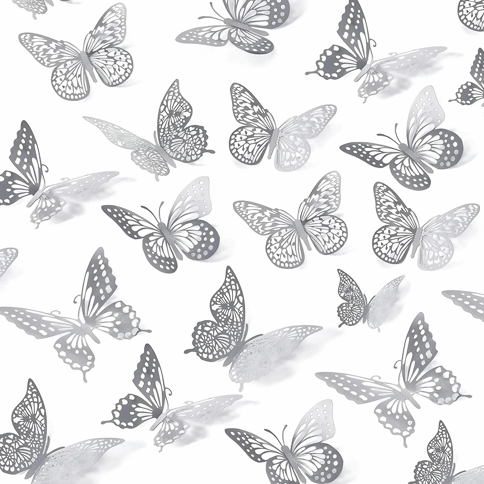 Autocollants Muraux Papillon 3D Argent 24 Pièces Décoration Maison Mariage Chambre Enfant