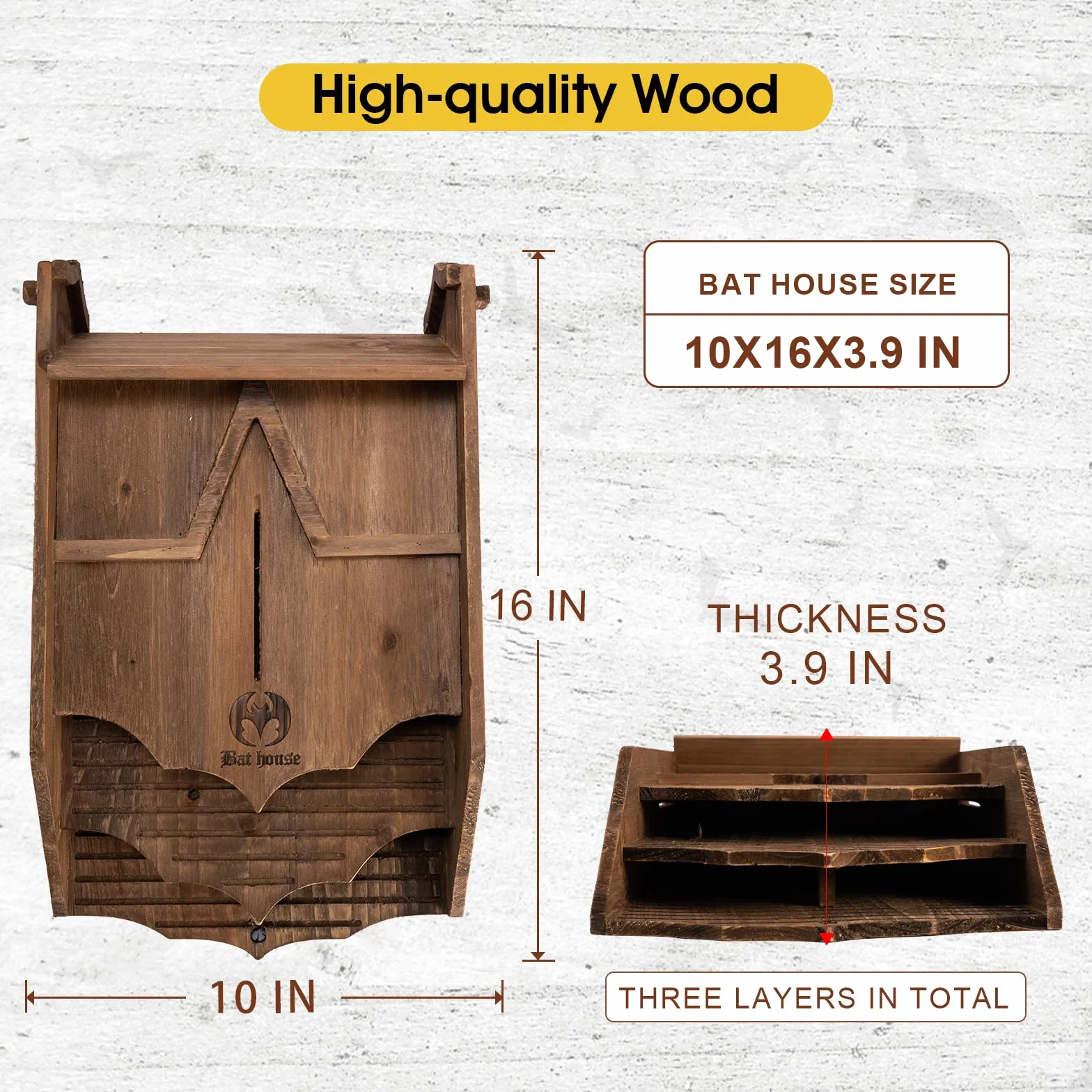 VIREESR Maison chauve-souris extérieur bois grande boîte deux chambres durable facile accrocher