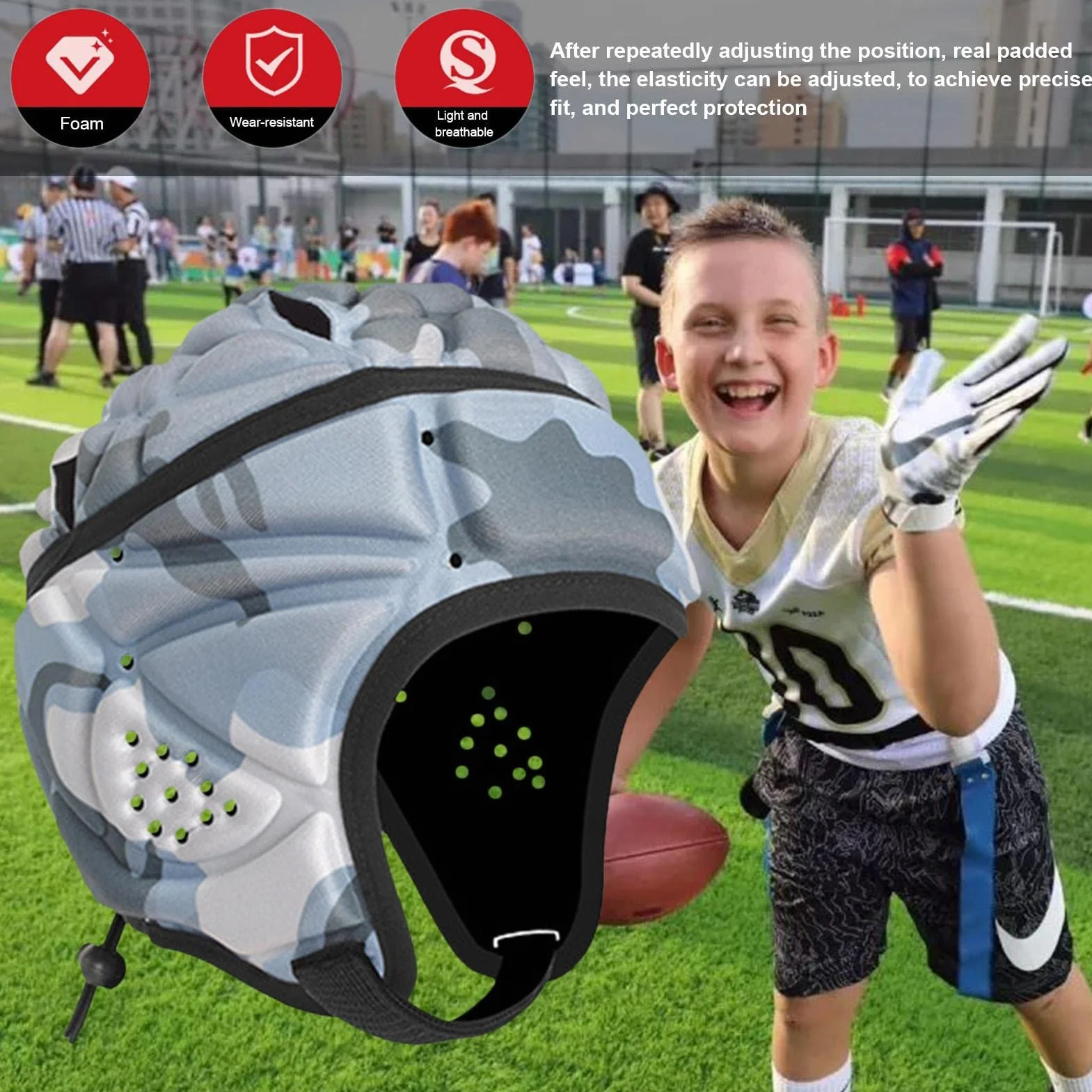 Casque pour enfants, casque de football pour enfants, rembourré, protection de la tête de l'Eva anti-collision, casque de football, protection de la tête sportive (34 x 20 cm)