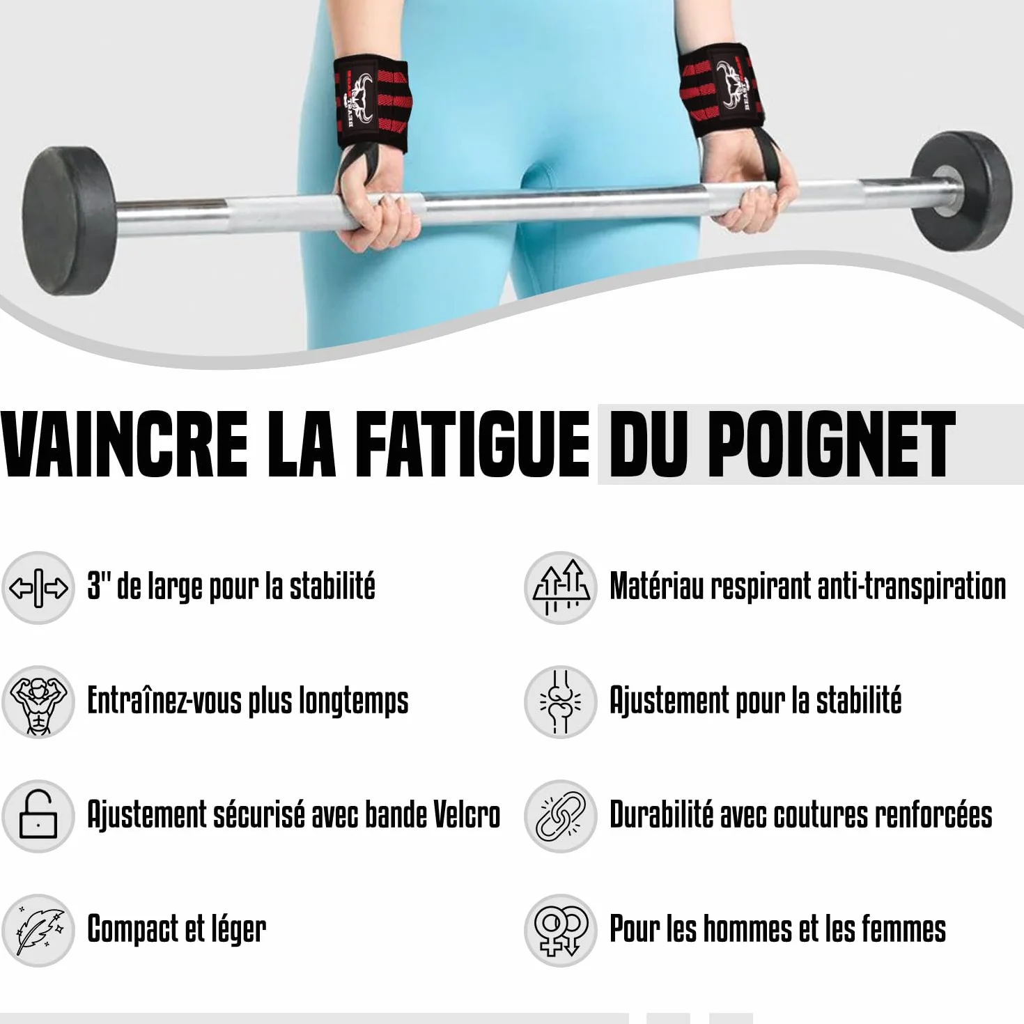 Beast Rage Gym Sangles d'haltérophilie pour fitness Sangle de support de poignet rembourrée en néoprène pour musculation, entraînement, sangle de traction, accessoires de fitness pour hommes et femmes