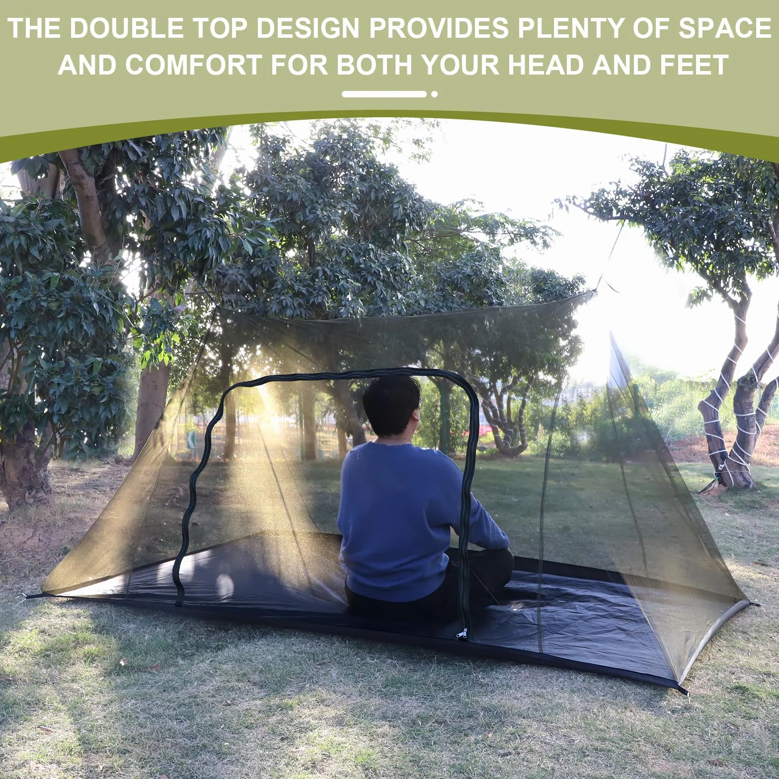 EFUTURETIME Grand Moustiquaire Camping 240X140X110cm, Portable et Léger pour Voyage, Tente Exterieur Anti Moustique avec Porte Zippé, Toit 2 Pans-Vert
