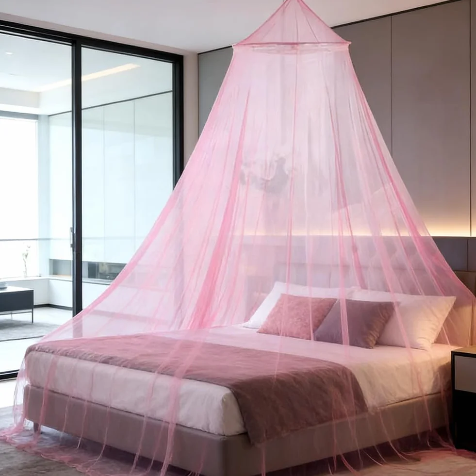 Moustiquaire de lit Dome, Moustiquaire pour Lit Double, Grand Moustiquaire pour Lit, Facile à Installer, pour Un Usage Domestique Intérieur et Extérieur pour Prévenir Les Moustiques - Rose