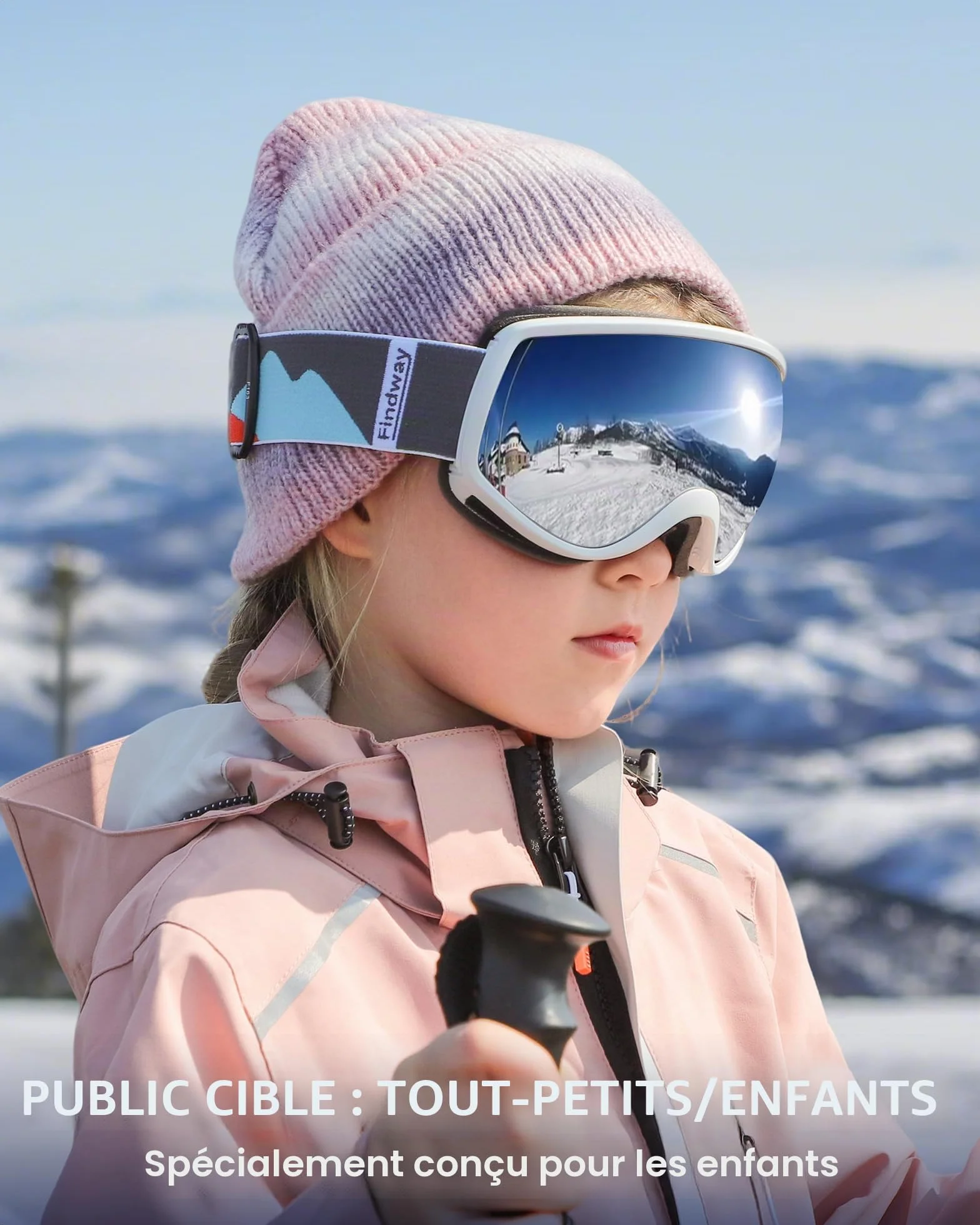 Findway Masque de Ski Enfant 3-12 Ans Anti-UV Antibuée Compatible Casque