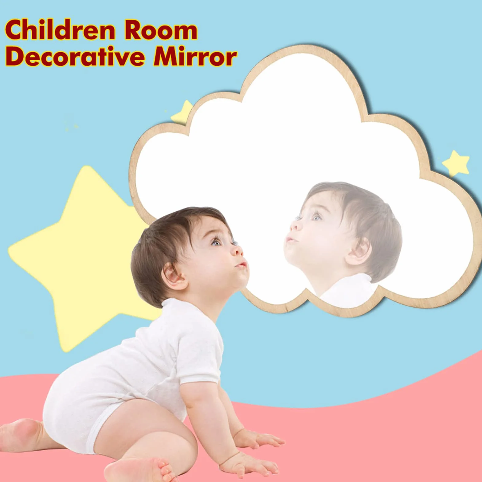 Miroir Décoratif Acrylique Nordique Autocollant Mural pour Chambre d'Enfant Incassable (Cloud)