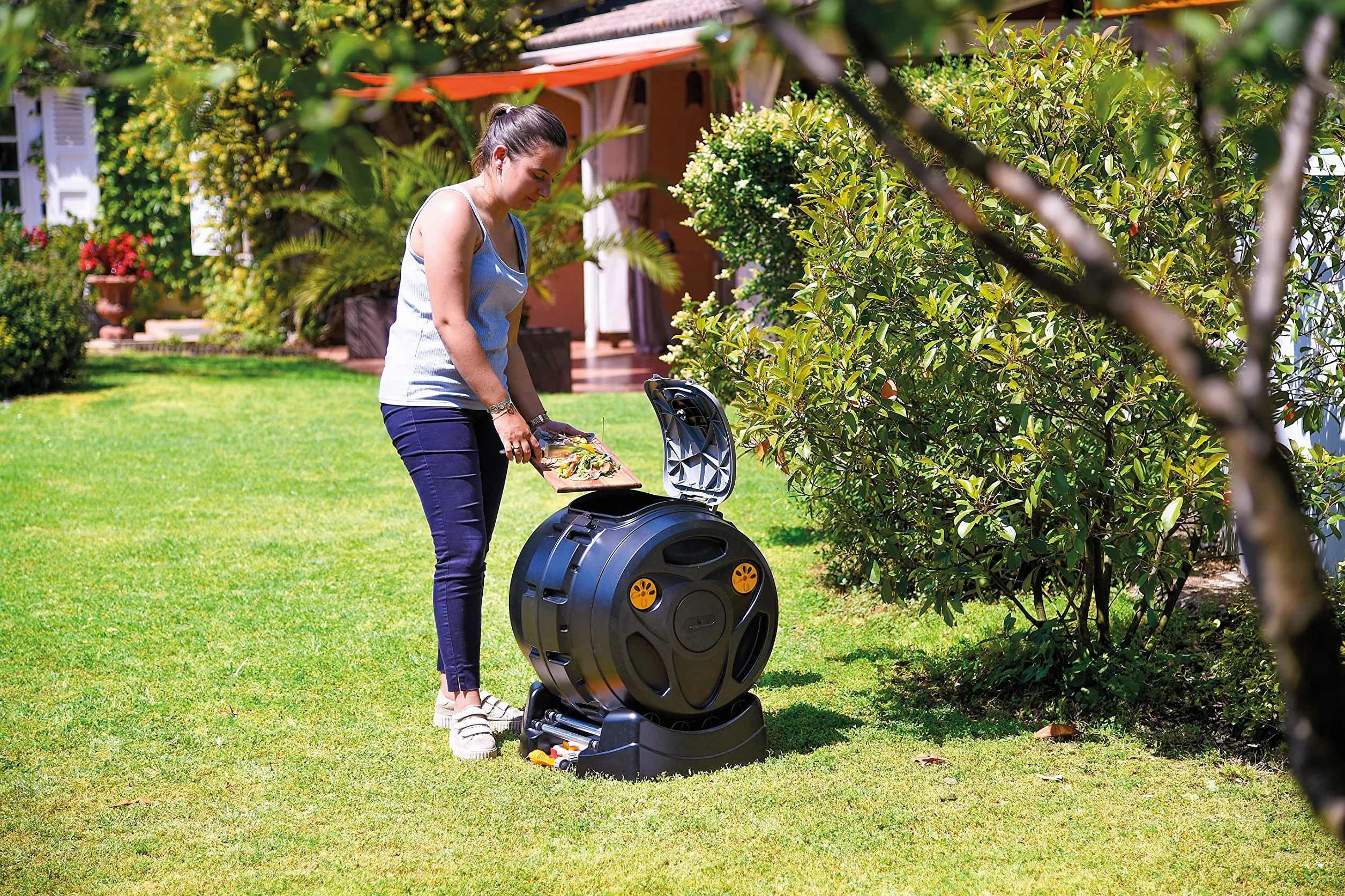 Hozelock Composteur Easymix 2-en-1 rotatif 100 L Noir