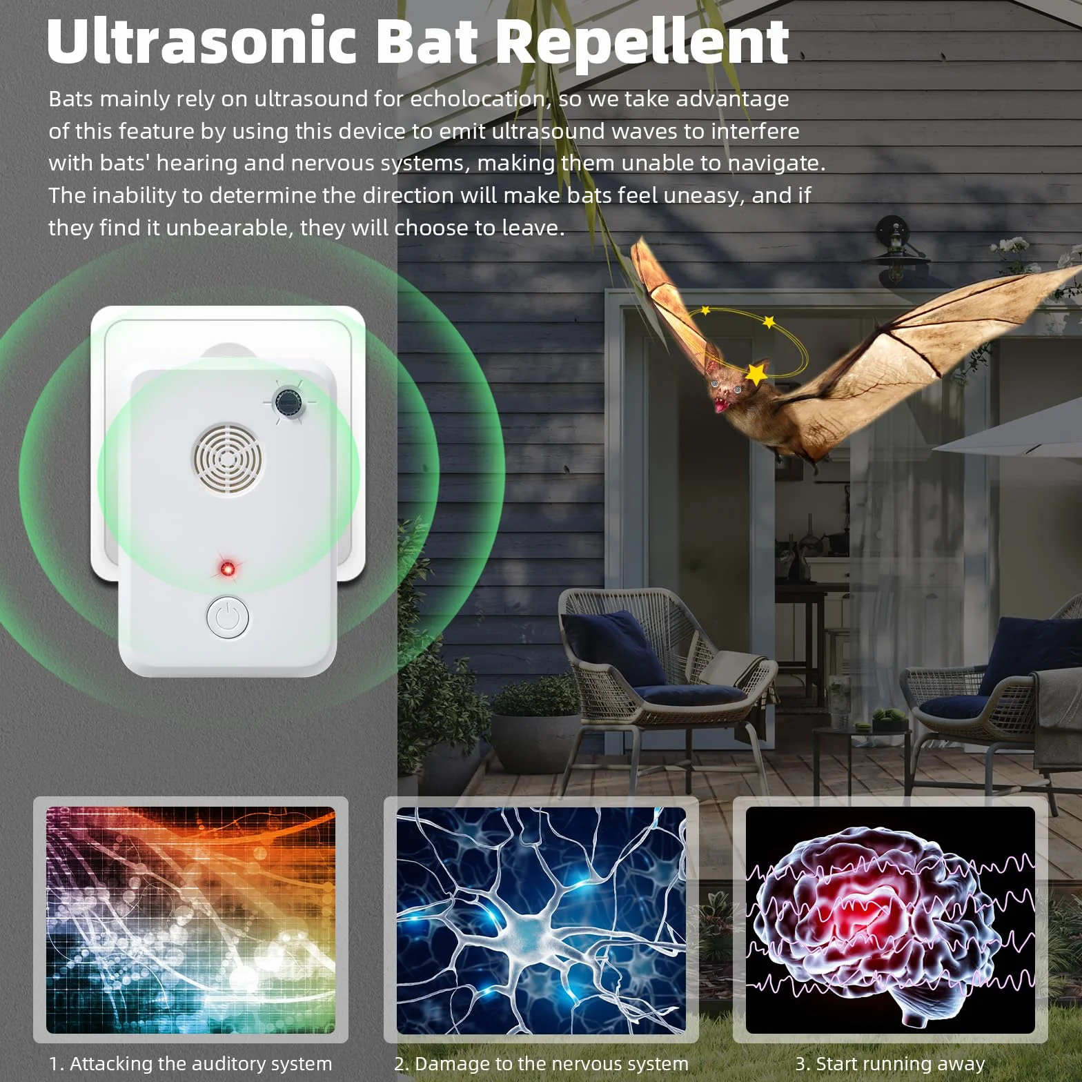 Répulsif à ultrasons pour grenier garage intérieur extérieur anti chauves-souris lot de 2