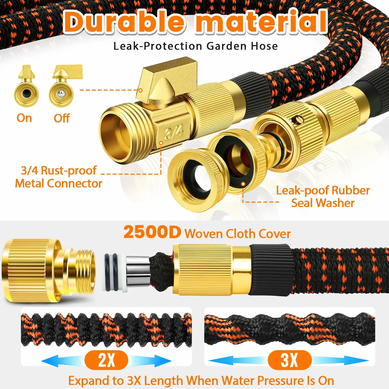 Tuyau Arrosage Extensible 15m avec Pistolet 10 Modes, Raccord 3/4" 1/2" Robinet Cuisine