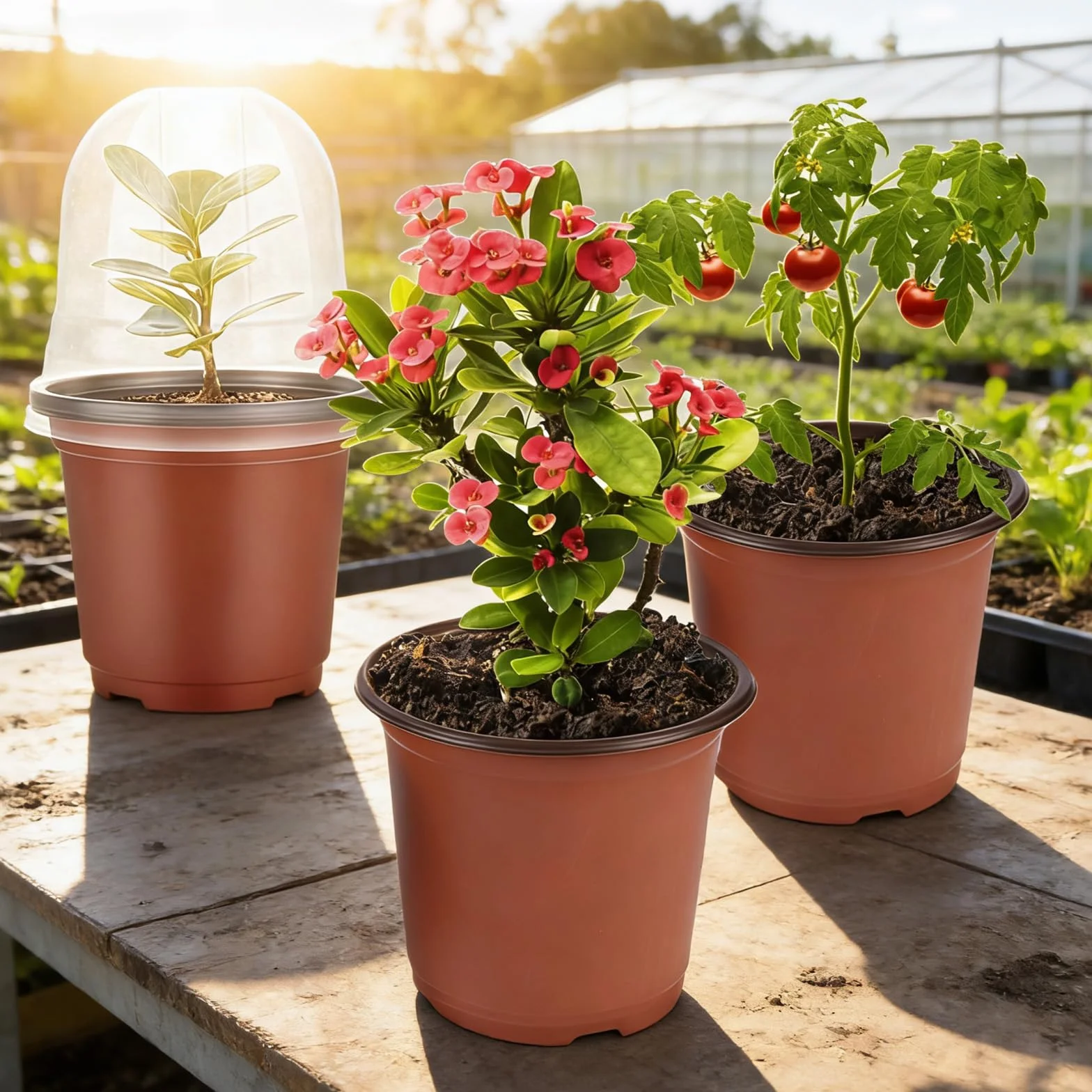 Godet Semis de Fleurs en Plastique 10 cm avec Dôme d'humidité 32 Pièces pour Jardin Intérieur Extérieur