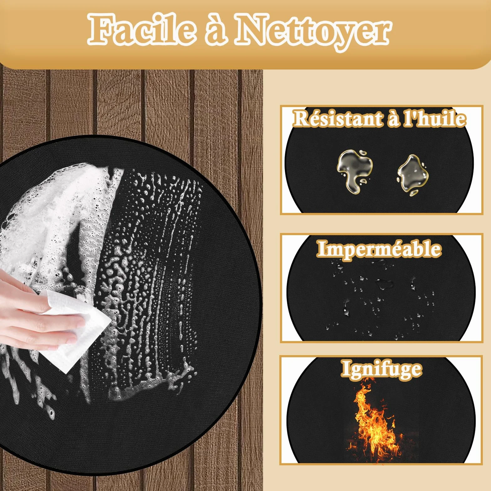 Qivine Tapis Barbecue Sol Exterieur 120cm Résistant à Chaleur Ignifuge Rond