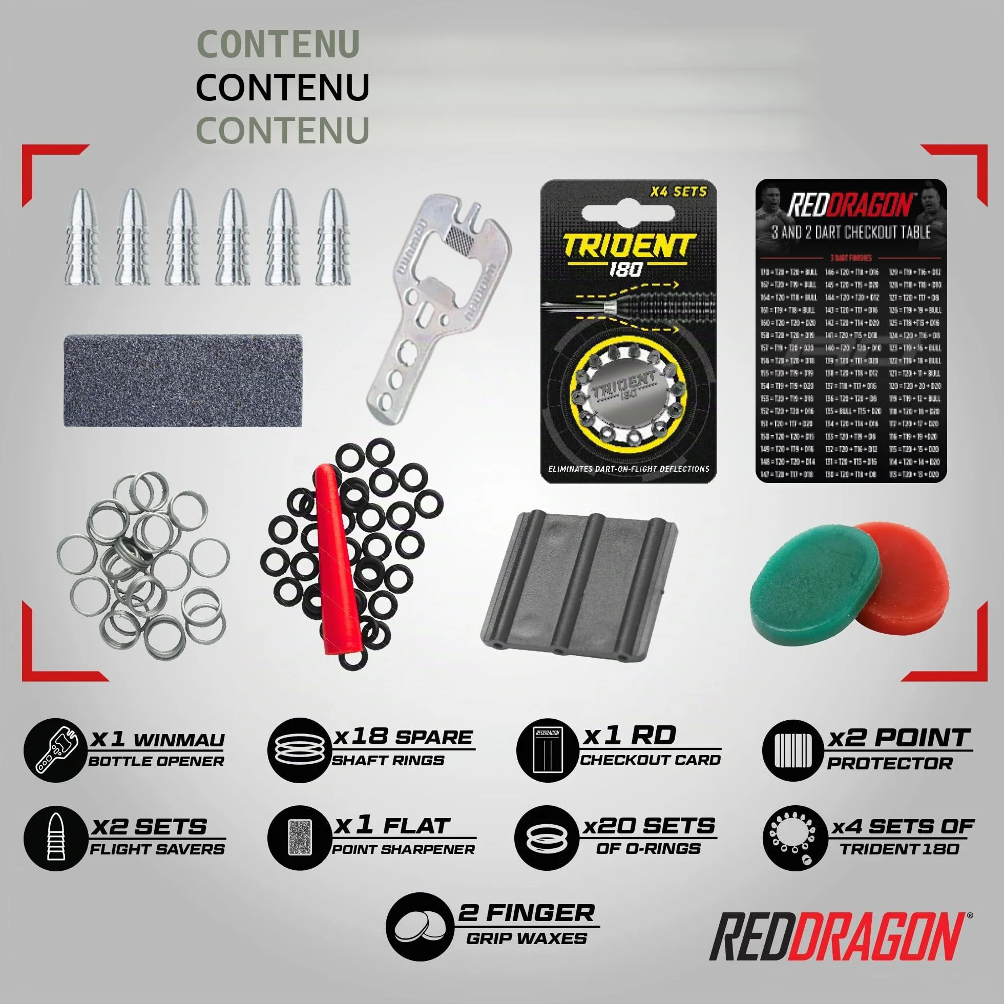 RED DRAGON Lot de 200 Accessoire de Flechettes Professionnelle - Ailettes pour Fléchettes, Tiges, Pointe, et Plus | Convient aux Fléchette Pointe Souple et aux Flechette Pointe Acier